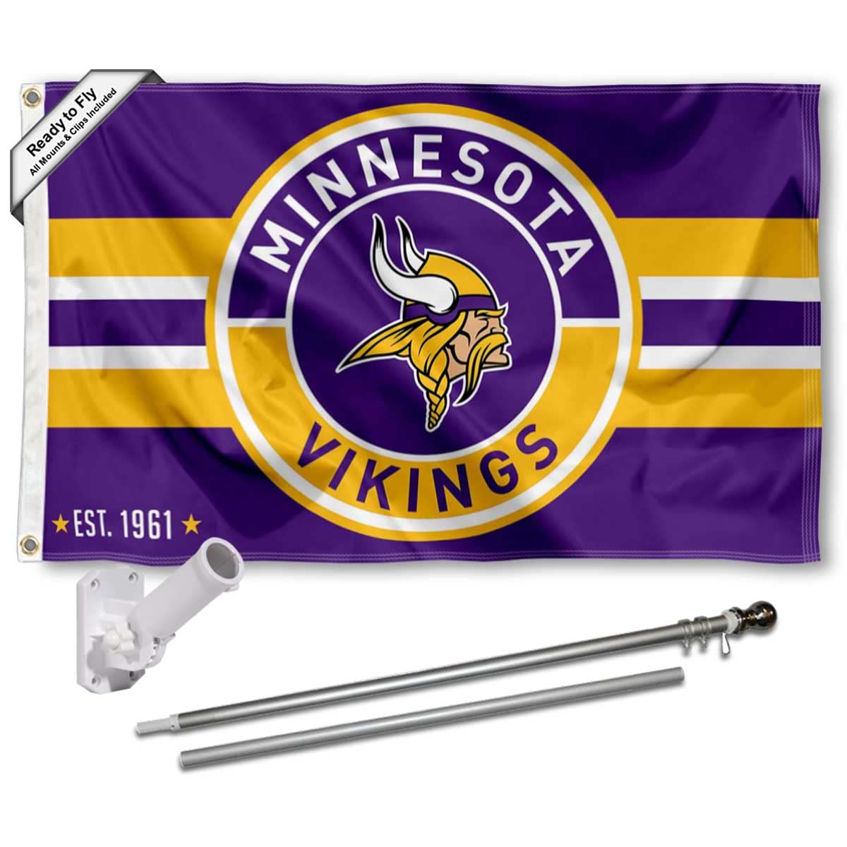 WinCraft Minnesota Vikings Patch Button Flag Pole and Bracket Mount Kit - Sports Collectibles, Sports Memorabilia, Sports Fan Shop, Sports Gifts