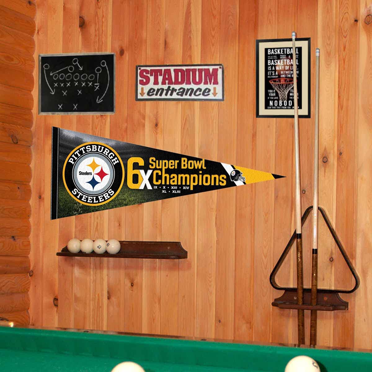 WinCraft Pittsburgh Steelers 6 Time Bowl Champions Pennant Banner Flag - Sports Collectibles, Sports Memorabilia, Sports Fan Shop, Sports Gifts