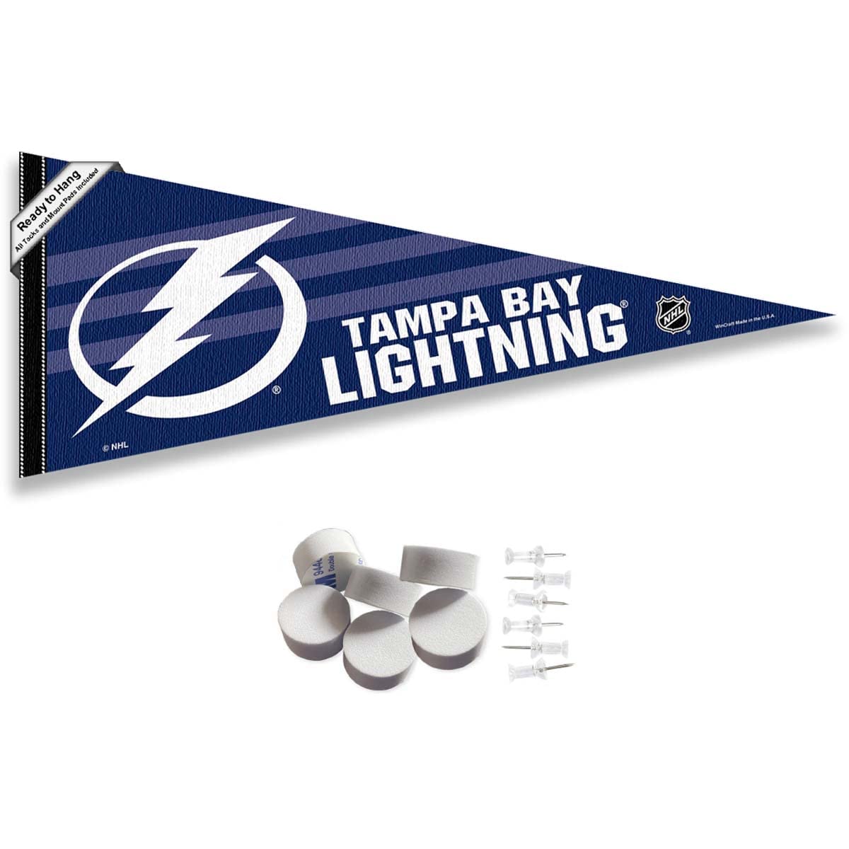 Tampa Bay Lightning Pennant Flag and Wall Tack Pads Mounts - Sports Collectibles, Sports Memorabilia, Sports Fan Shop, Sports Gifts