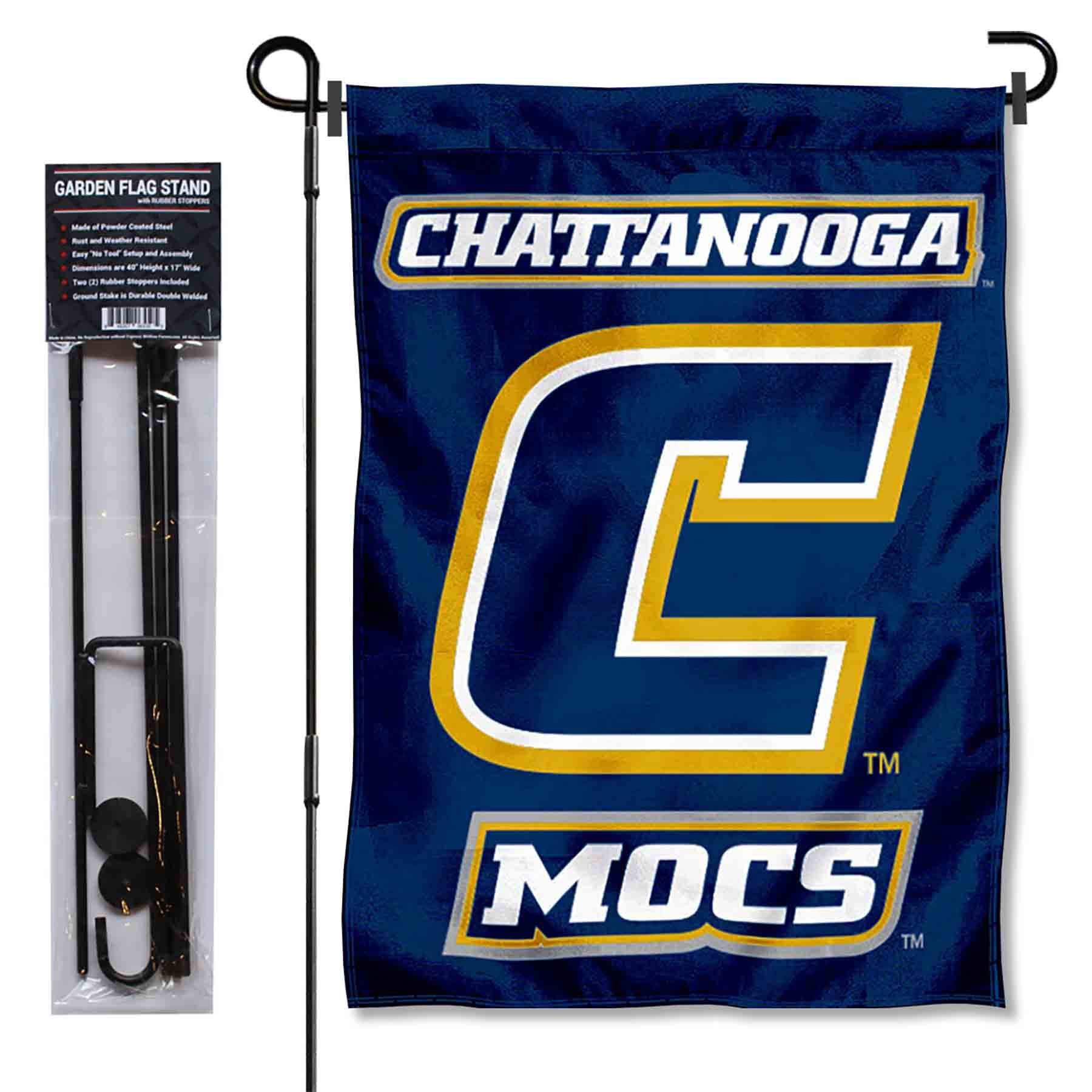 College Flags & Banners Co. Tennessee Chattanooga Mocs Garden Flag with Pole Stand Holder - Sports Collectibles, Sports Memorabilia, Sports Fan Shop, Sports Gifts