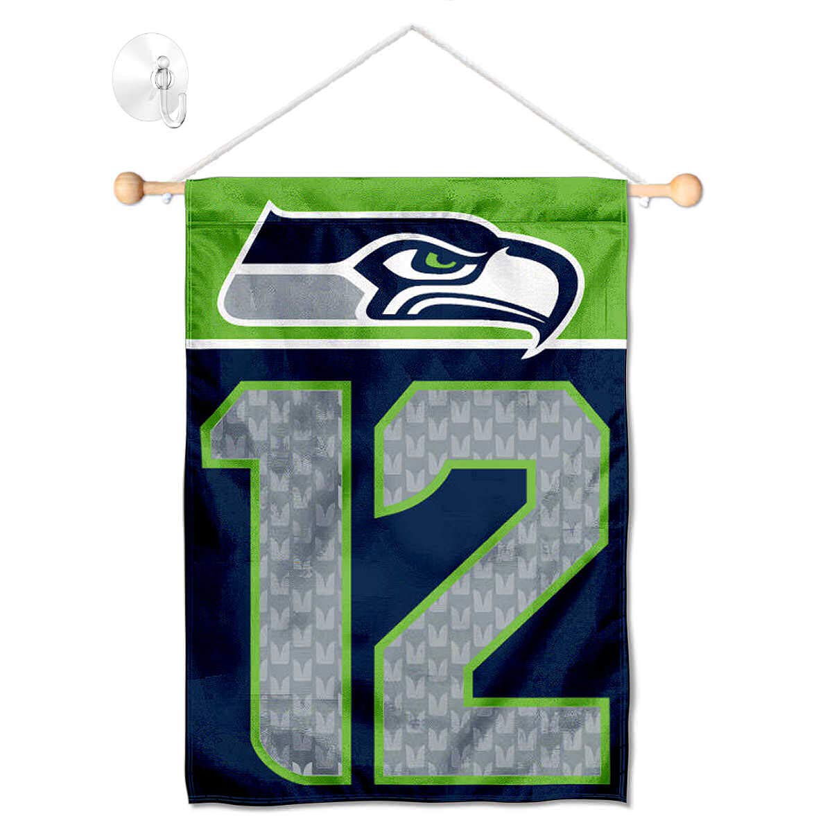 Seattle Seahawks 12th Man Banner Window Wall Hanging Flag with Suction Cup - Sports Collectibles, Sports Memorabilia, Sports Fan Shop, Sports Gifts