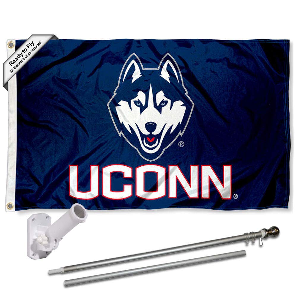 College Flags & Banners Co. UCONN Huskies 3x5 Flag and Pole Bracket Mount Bundle - Sports Collectibles, Sports Memorabilia, Sports Fan Shop, Sports Gifts