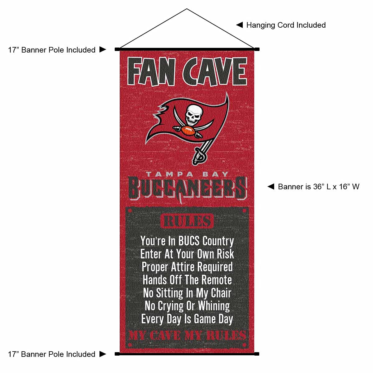 WinCraft Tampa Bay Buccaneers Man Cave Fan Banner Wall Door Scroll - Sports Collectibles, Sports Memorabilia, Sports Fan Shop, Sports Gifts