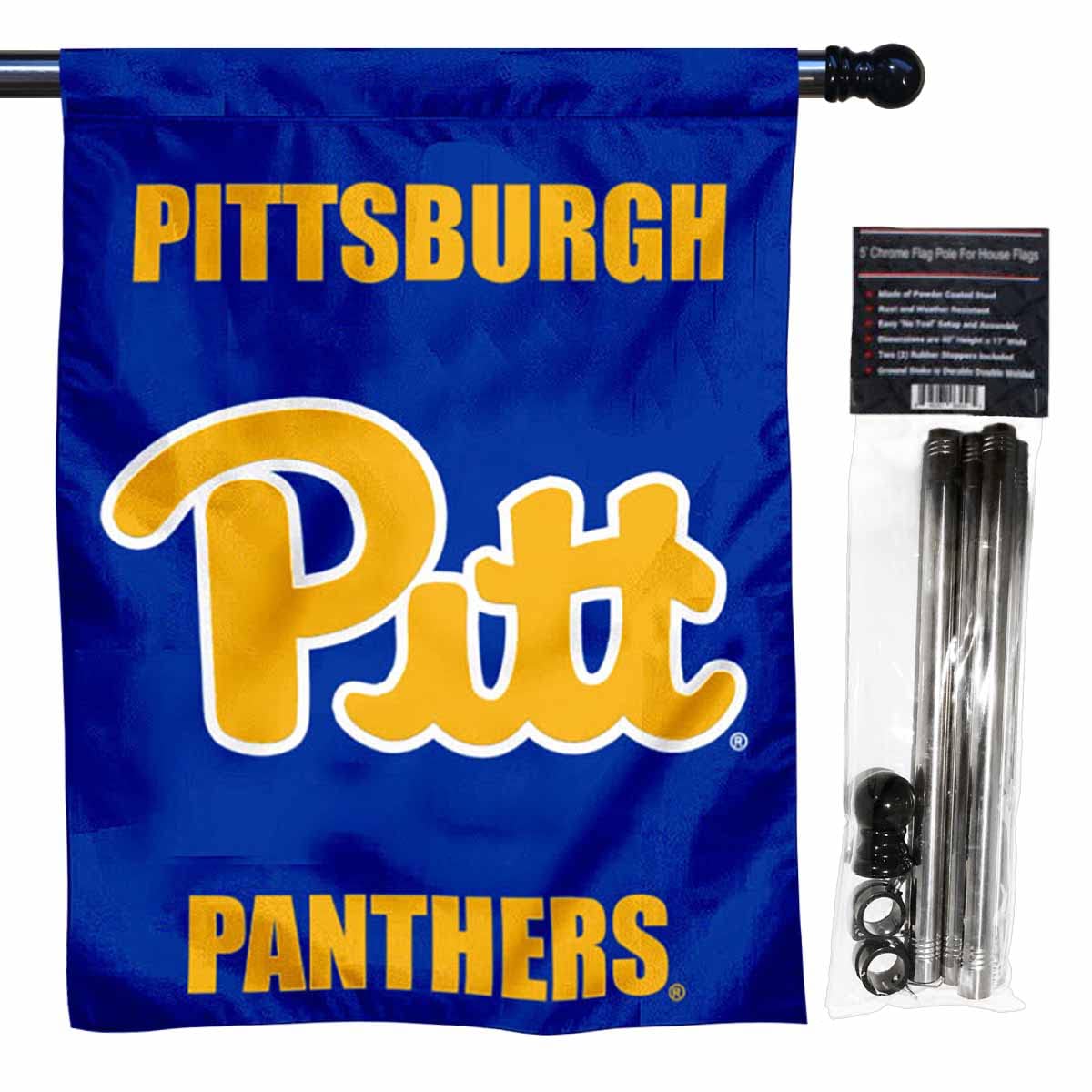 Pittsburgh Panthers Double Sided House Flag with Flag Pole Set - Sports Collectibles, Sports Memorabilia, Sports Fan Shop, Sports Gifts