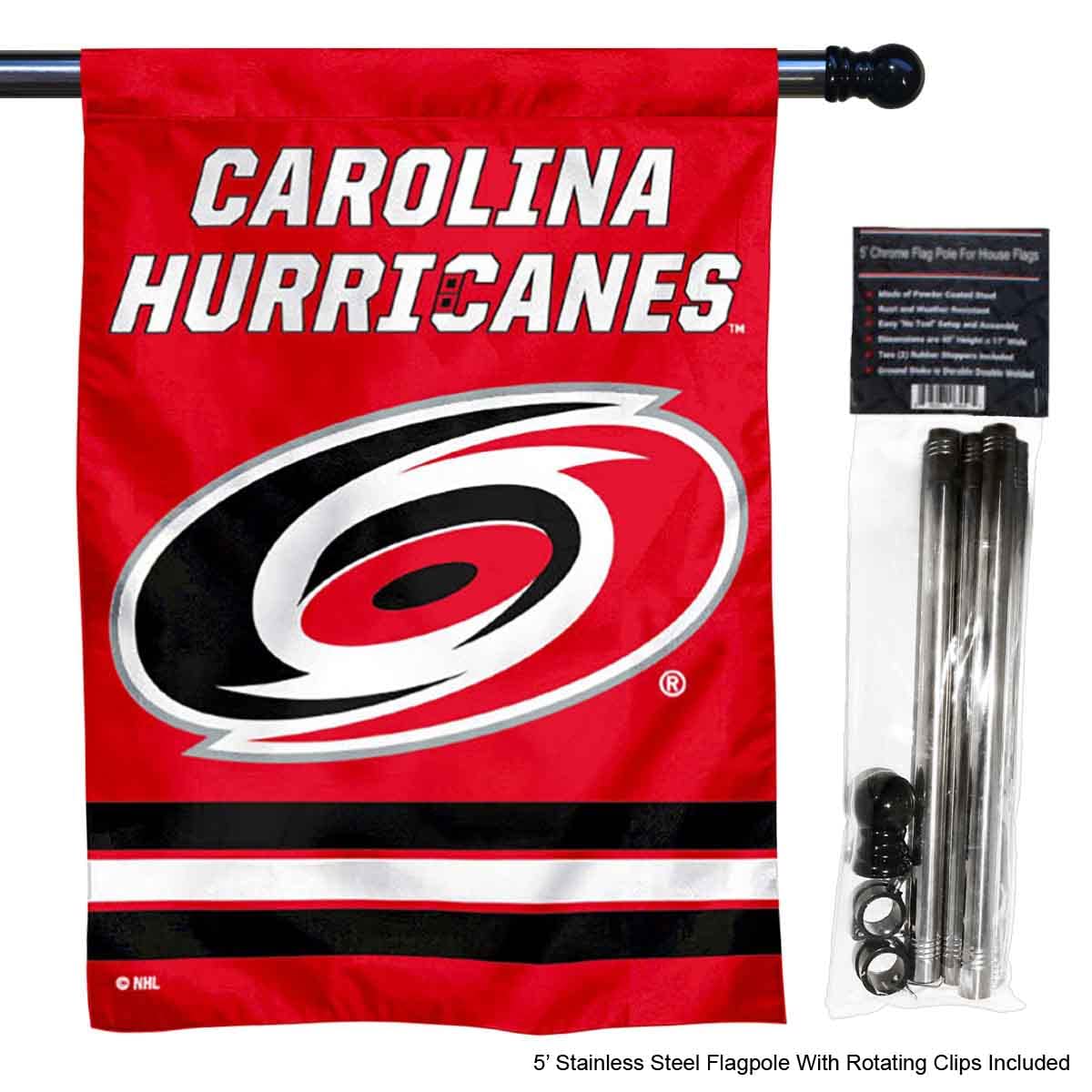 WinCraft Hurricanes Banner House Flag and 5 Foot Flagpole Set - Sports Collectibles, Sports Memorabilia, Sports Fan Shop, Sports Gifts