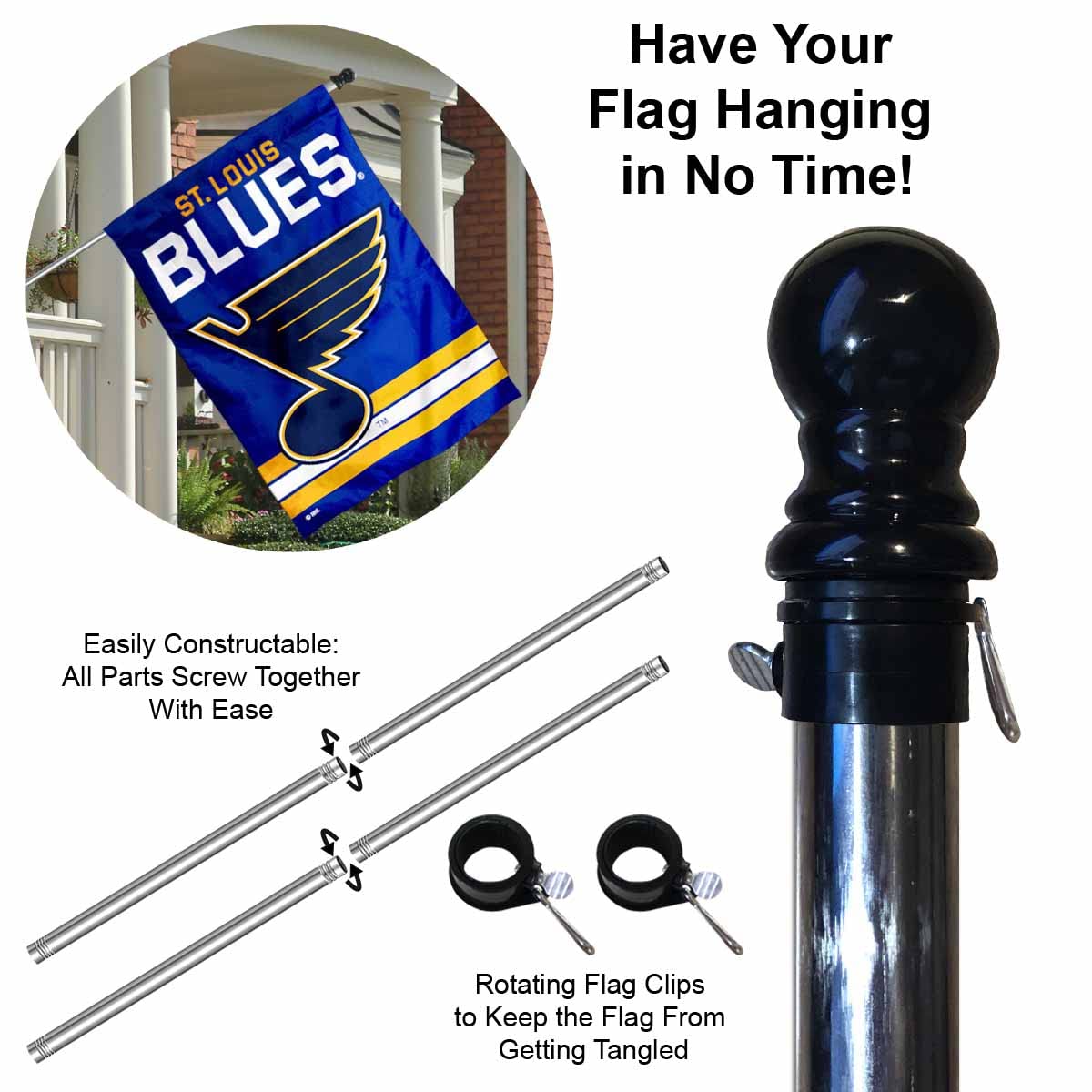 WinCraft Blues Banner House Flag and 5 Foot Flagpole Set - Sports Collectibles, Sports Memorabilia, Sports Fan Shop, Sports Gifts
