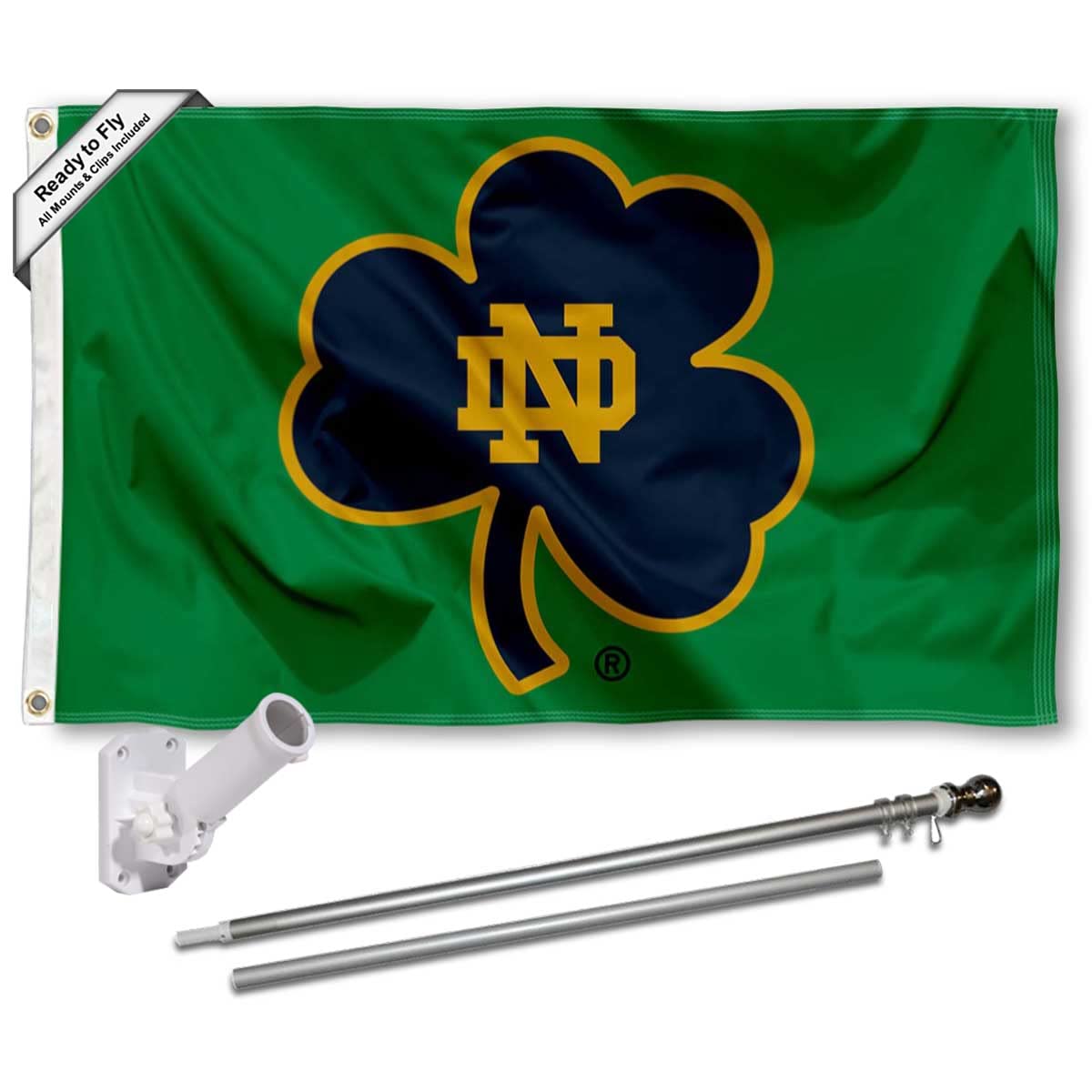 College Flags & Banners Co. Irish Shamrock Flag with Pole and Bracket Mount Kit - Sports Collectibles, Sports Memorabilia, Sports Fan Shop, Sports Gifts