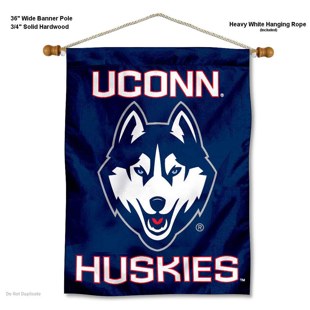Connecticut Huskies House Flag and Wood Banner Pole Set - Sports Collectibles, Sports Memorabilia, Sports Fan Shop, Sports Gifts