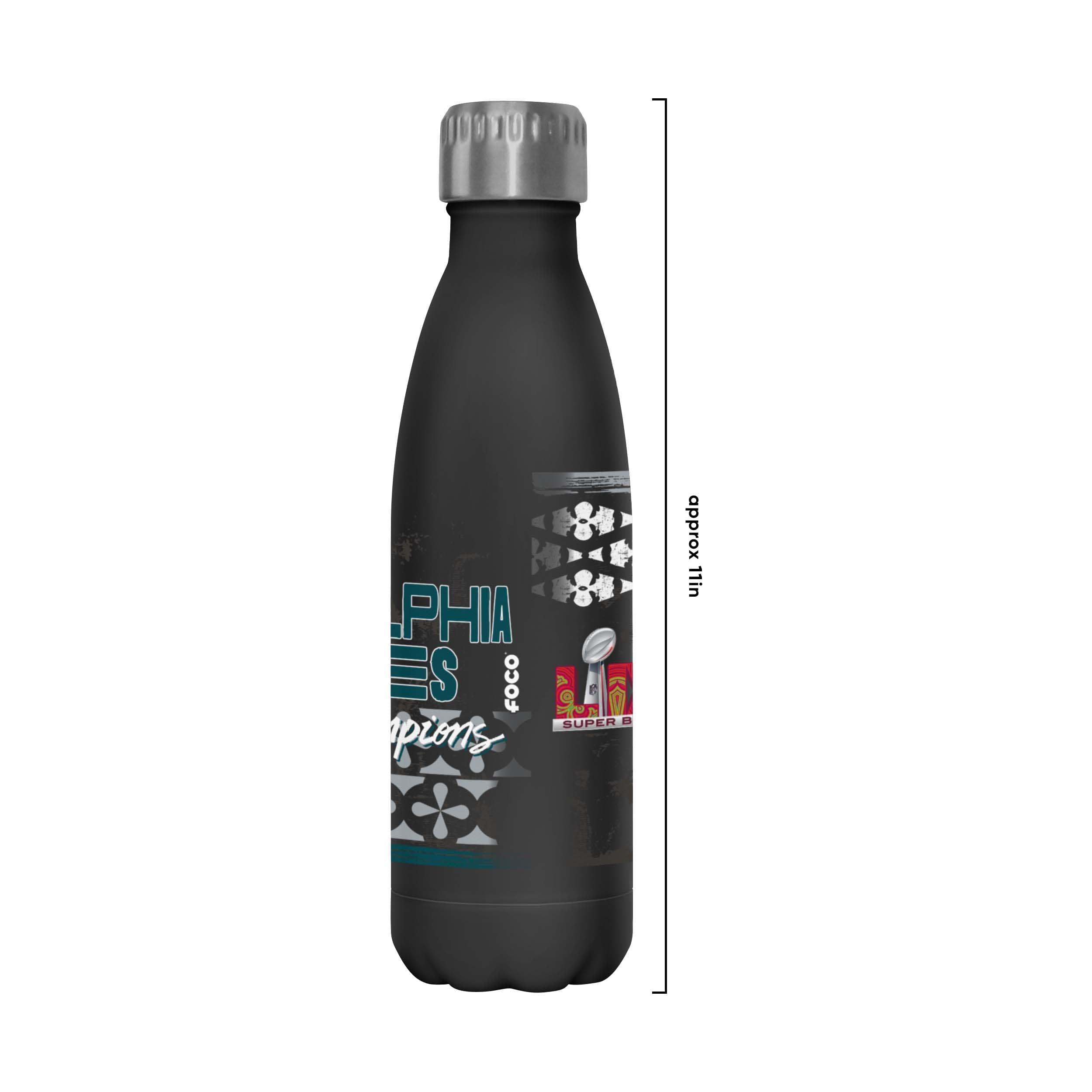 FOCO Philadelphia Eagles NFL Super Bowl LIX Champions 17 oz Stainless Steel Bottle - Stencil Black Diamond - Sports Collectibles, Sports Memorabilia, Sports Fan Shop, Sports Gifts
