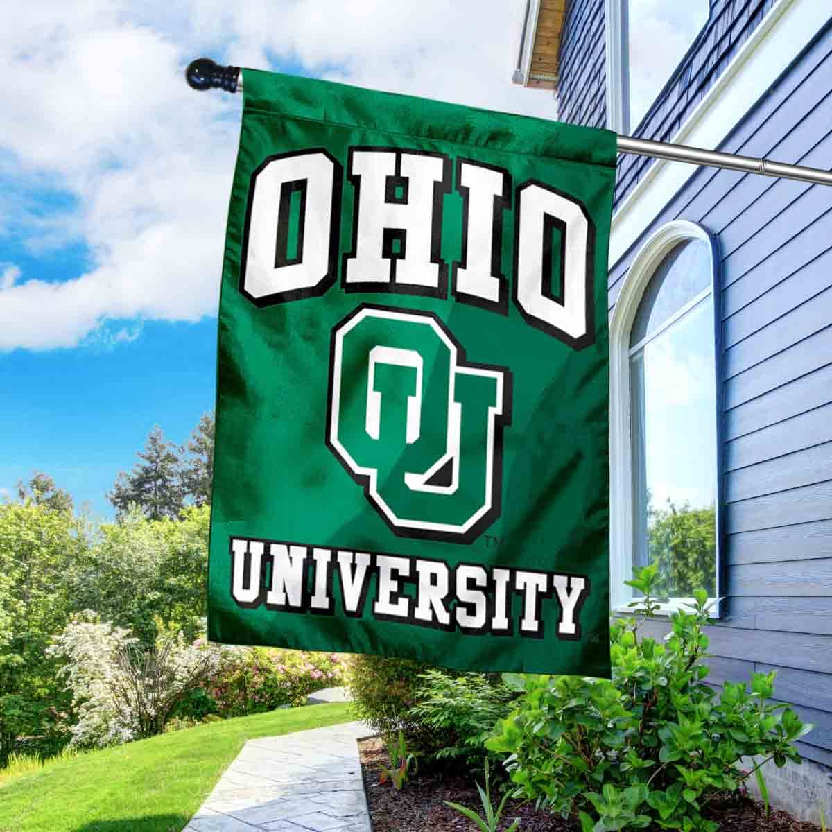 College Flags & Banners Co. Ohio University House Flag with Flag Pole Set - Sports Collectibles, Sports Memorabilia, Sports Fan Shop, Sports Gifts