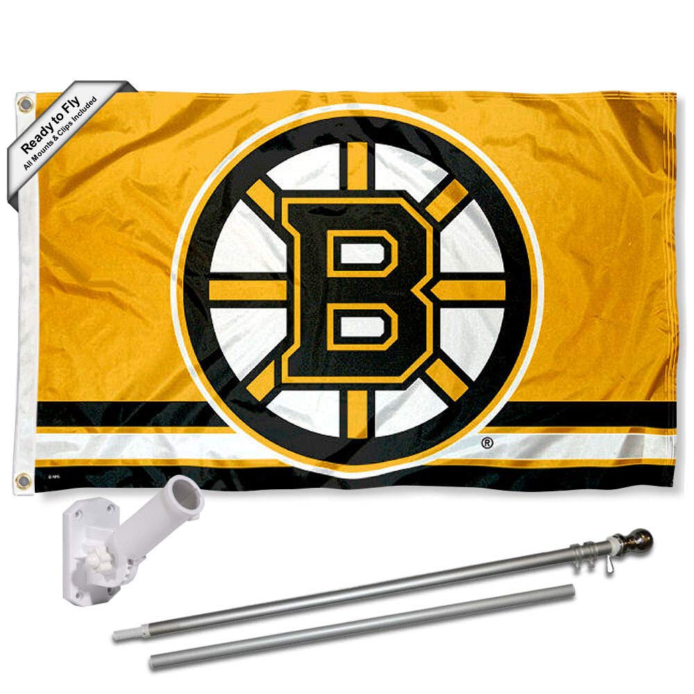 WinCraft Boston Bruins Gold Flag Pole and Bracket Mounting Set - Sports Collectibles, Sports Memorabilia, Sports Fan Shop, Sports Gifts