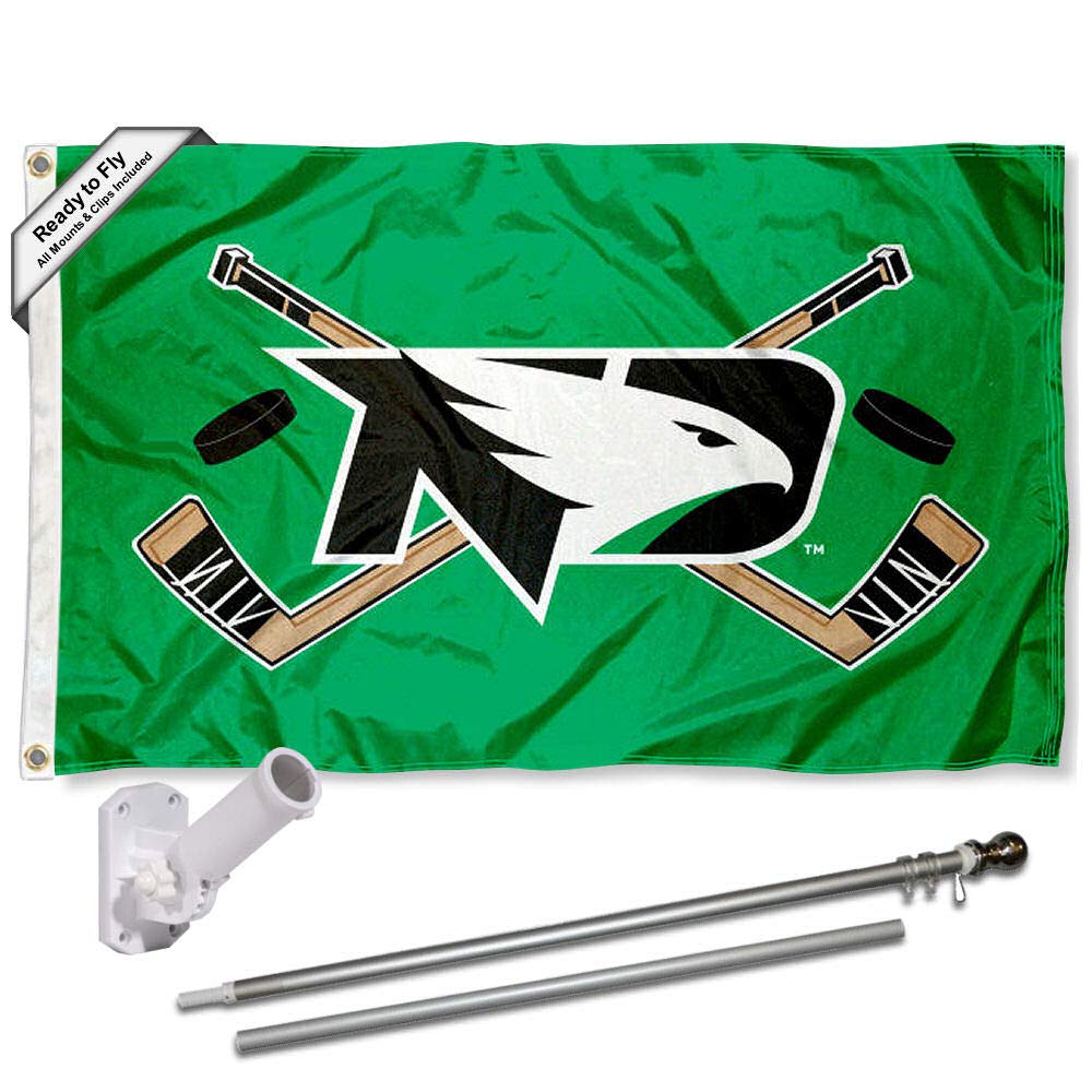 College Flags & Banners Co. North Dakota Fighting Hawks Hockey Flag and Pole Bracket Mount Bundle - Sports Collectibles, Sports Memorabilia, Sports Fan Shop, Sports Gifts