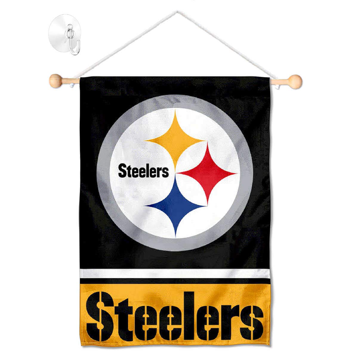 Pittsburgh Steelers Banner Window Wall Hanging Flag with Suction Cup - Sports Collectibles, Sports Memorabilia, Sports Fan Shop, Sports Gifts