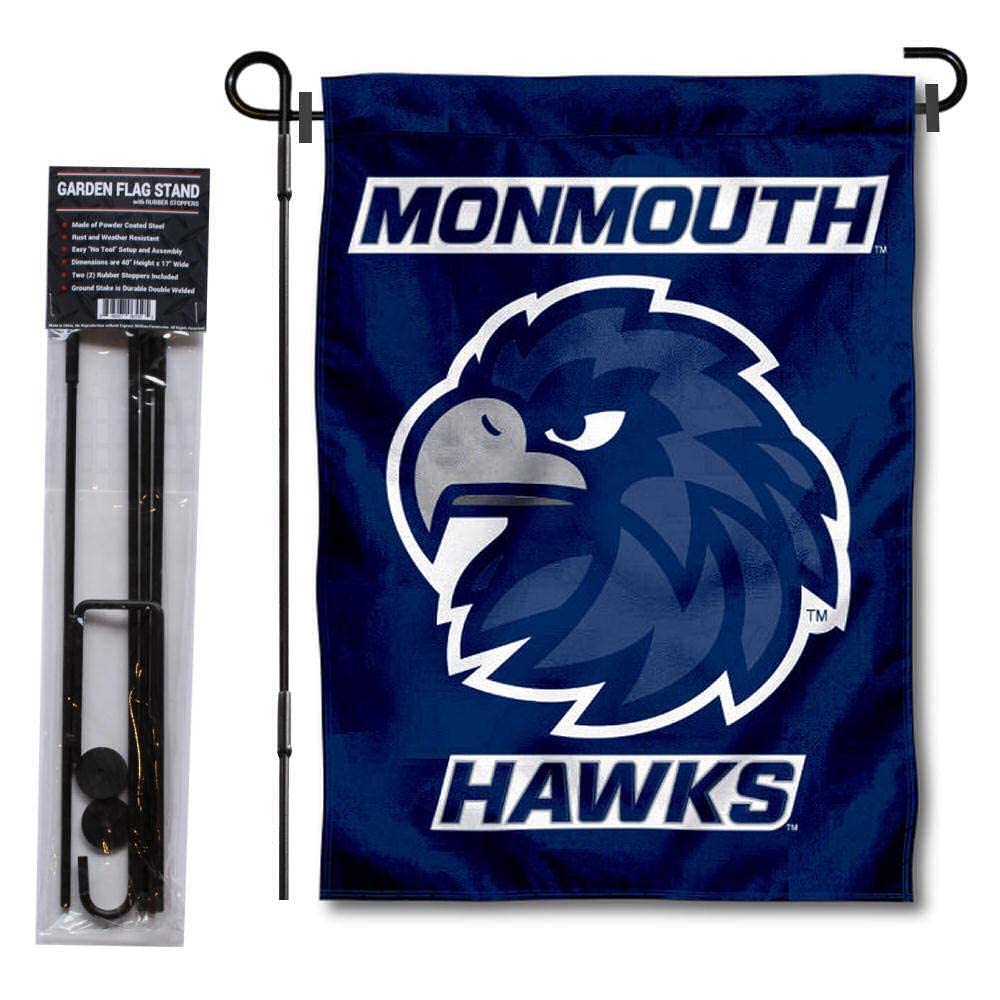 College Flags & Banners Co. Monmouth Hawks Logo Garden Flag and Stand Pole Holder Set - Sports Collectibles, Sports Memorabilia, Sports Fan Shop, Sports Gifts