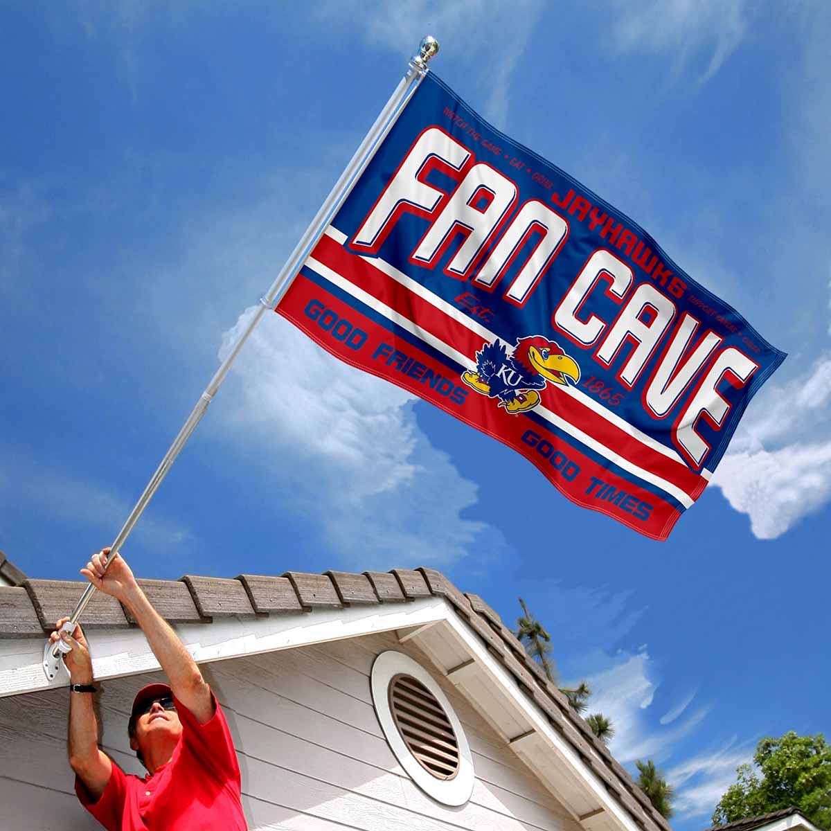 Kansas Jayhawks Fan Man Cave Banner Flag - Sports Collectibles, Sports Memorabilia, Sports Fan Shop, Sports Gifts