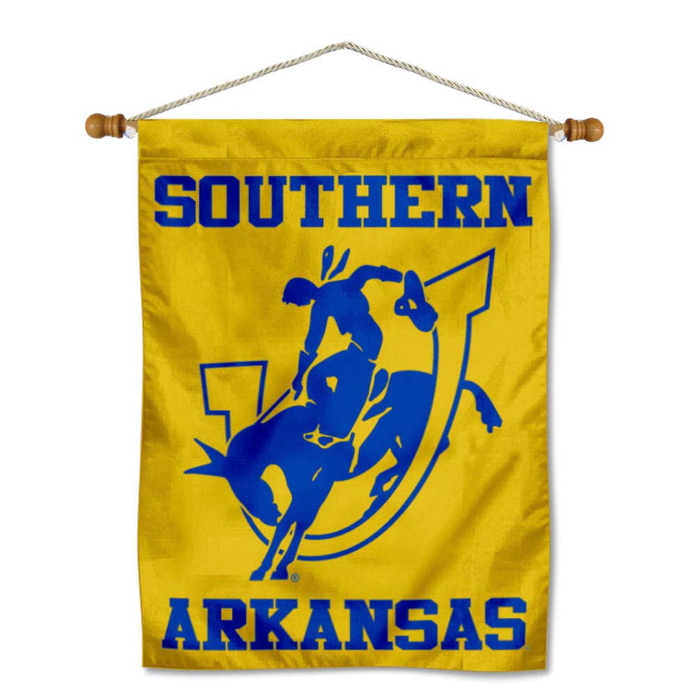 Southern Arkansas Muleriders House Flag and Wood Banner Pole Set - Sports Collectibles, Sports Memorabilia, Sports Fan Shop, Sports Gifts