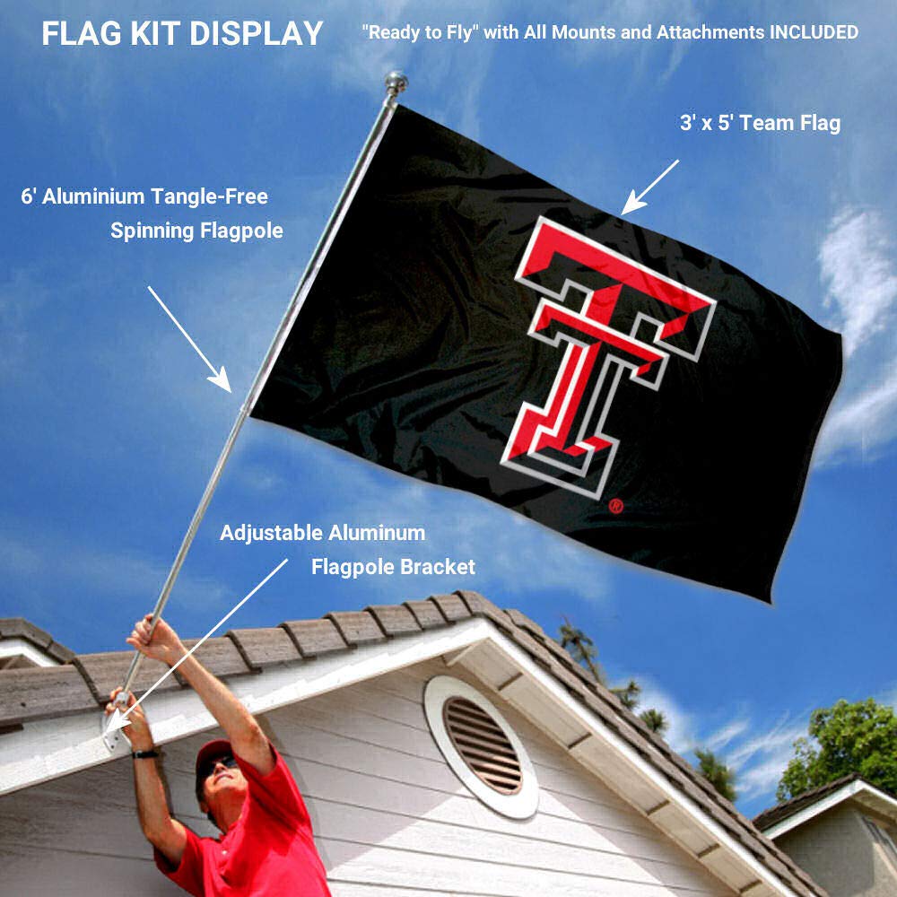 College Flags & Banners Co. Texas Tech Red Raiders Black Flag with Pole and Bracket Complete Set - Sports Collectibles, Sports Memorabilia, Sports Fan Shop, Sports Gifts