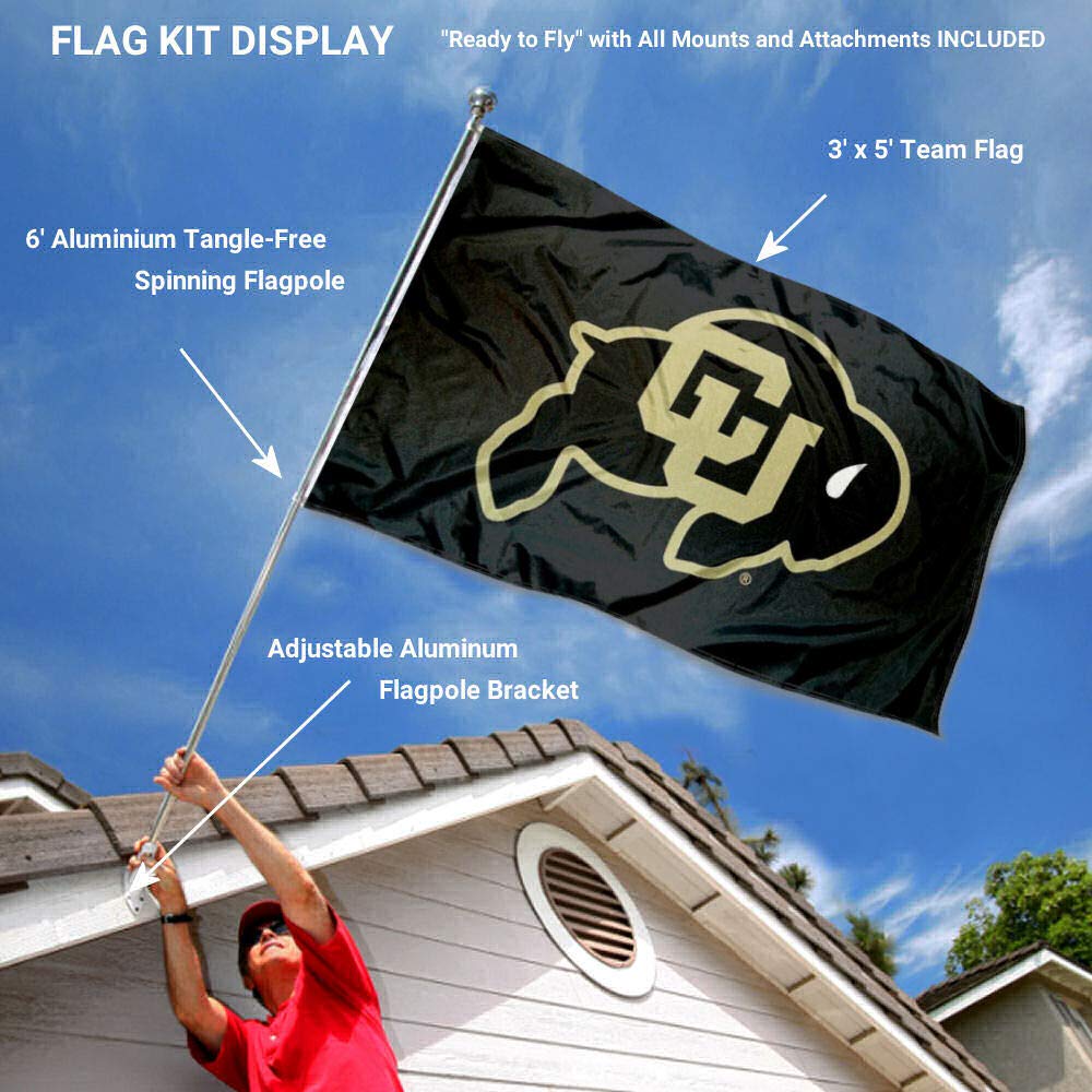 College Flags & Banners Co. Colorado Buffaloes Black Flag with Pole and Bracket Kit - Sports Collectibles, Sports Memorabilia, Sports Fan Shop, Sports Gifts