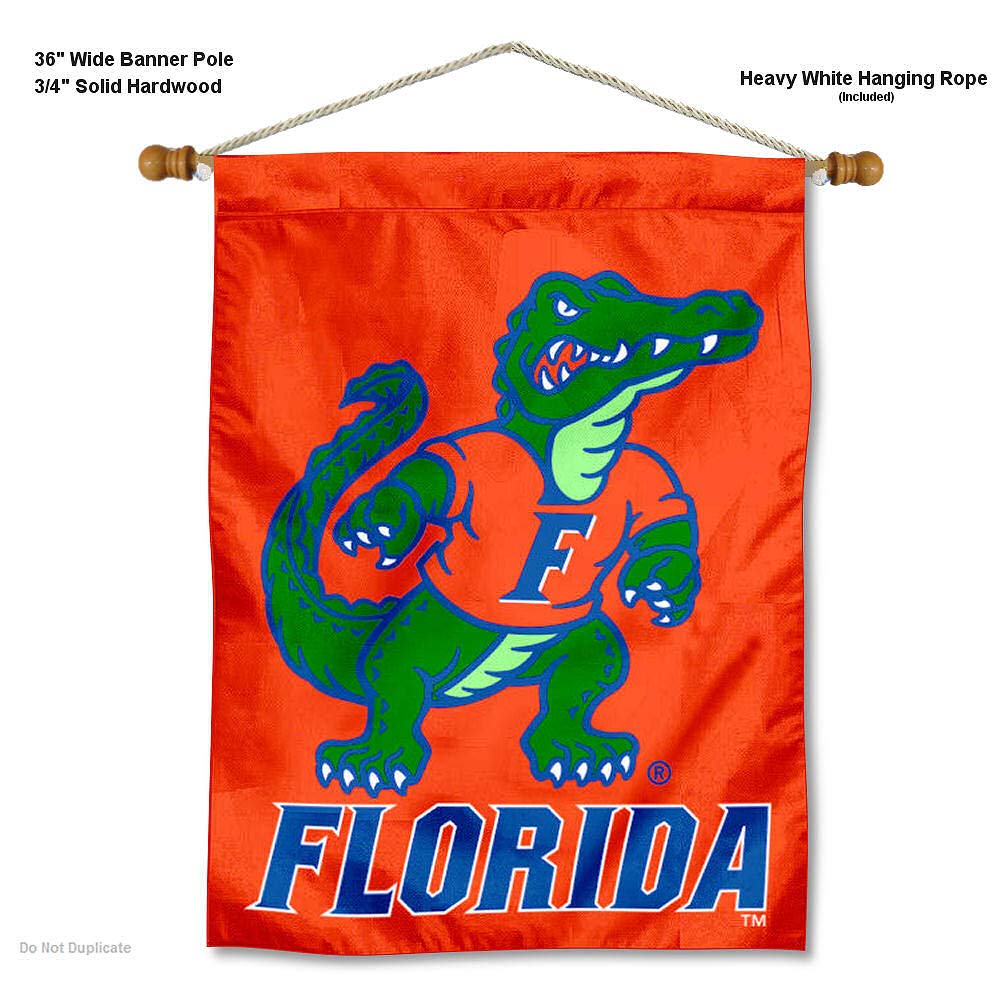 College Flags & Banners Co. University of Florida Double Logo House Flag and Wood Banner Pole Set - Sports Collectibles, Sports Memorabilia, Sports Fan Shop, Sports Gifts
