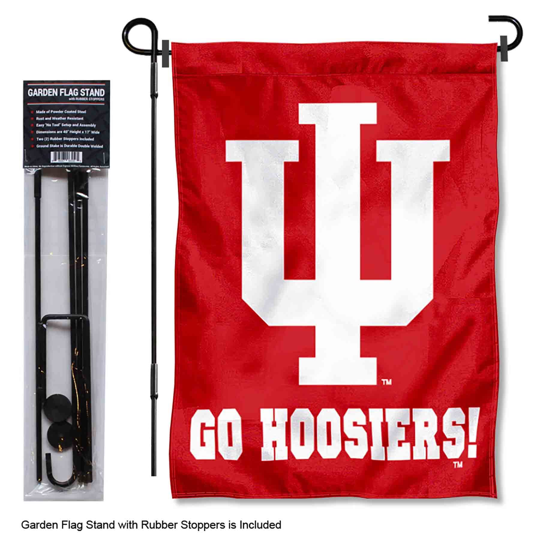 College Flags & Banners Co. Indiana Hoosiers Go Hoosiers Garden Flag with Pole Stand Holder - Sports Collectibles, Sports Memorabilia, Sports Fan Shop, Sports Gifts