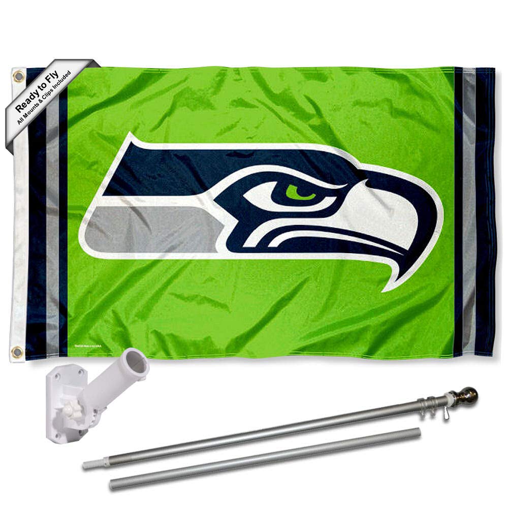 WinCraft Seattle Seahawks Action Green Flag Pole and Bracket Kit - Sports Collectibles, Sports Memorabilia, Sports Fan Shop, Sports Gifts