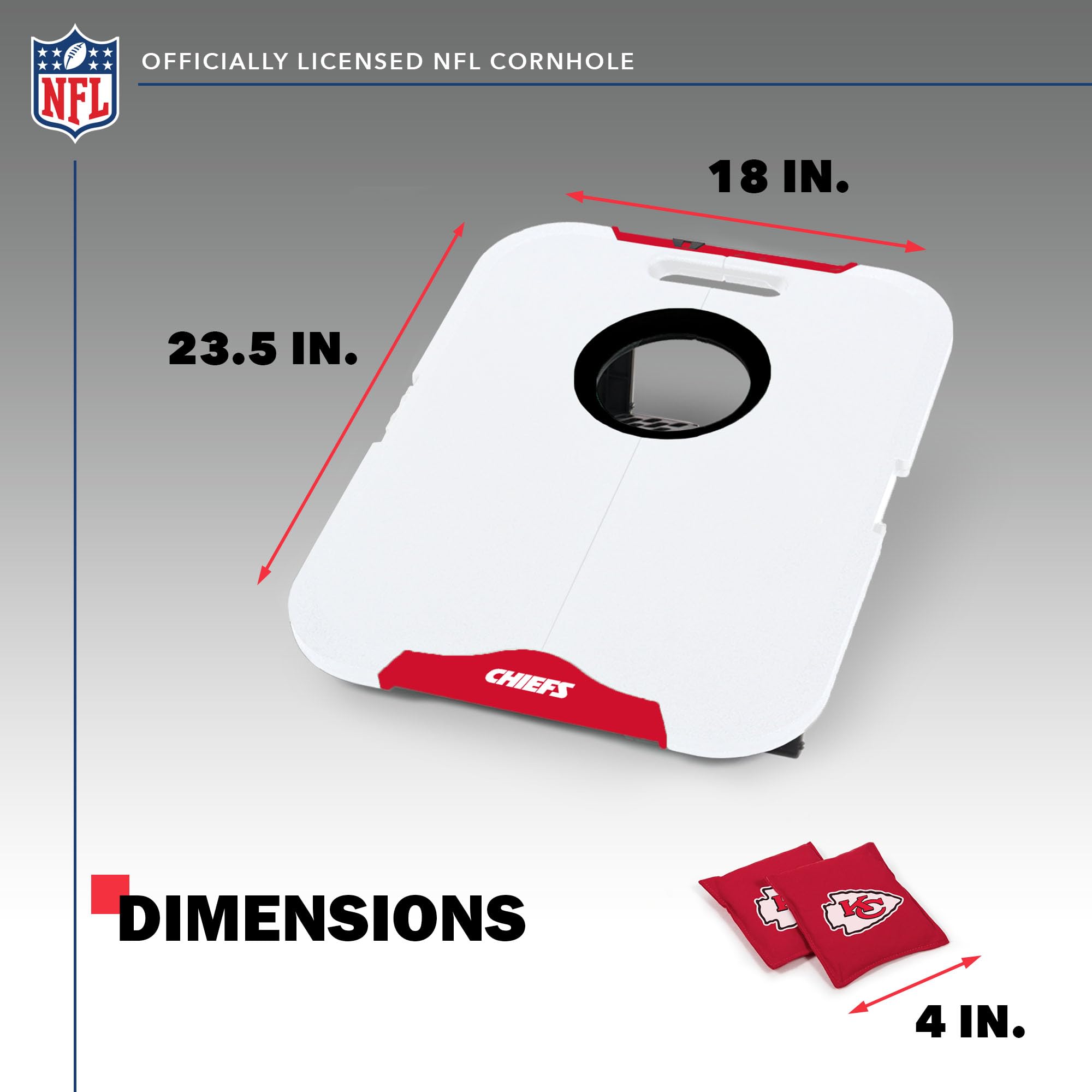 Wild Sports NFL Kansas City Chiefs Pro Football All-Weather Cornhole Set - Travel Bean Bag Toss Set Includes 8 Bean Bags - Sports Collectibles, Sports Memorabilia, Sports Fan Shop, Sports Gifts