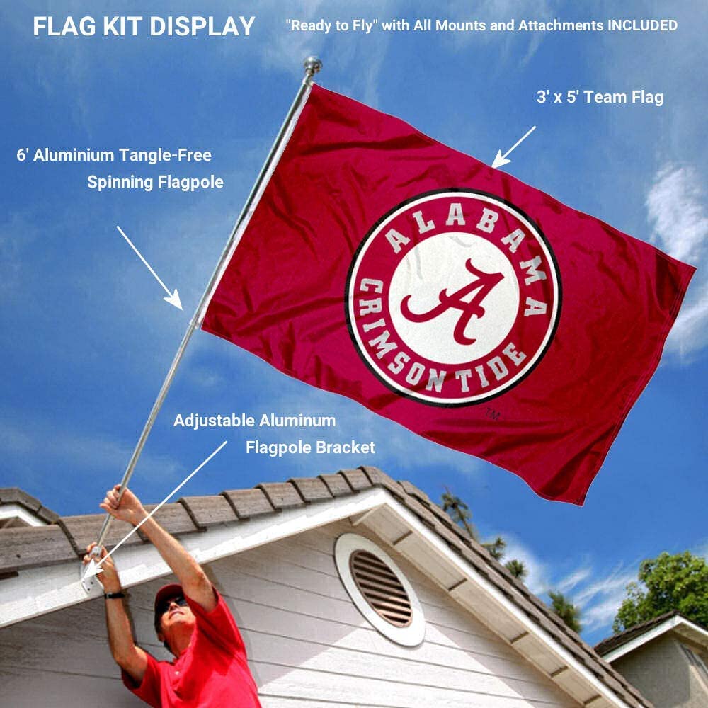 College Flags & Banners Co. Alabama Crimson Tide Team Flag and Pole Bracket Mount Bundle - Sports Collectibles, Sports Memorabilia, Sports Fan Shop, Sports Gifts
