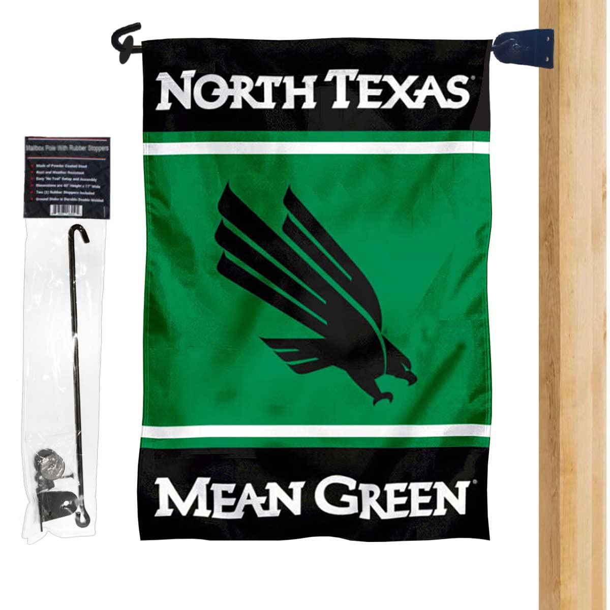 College Flags & Banners Co. North Texas Mean Green Garden Flag and Mailbox Post Pole Mount Holder Set - Sports Collectibles, Sports Memorabilia, Sports Fan Shop, Sports Gifts