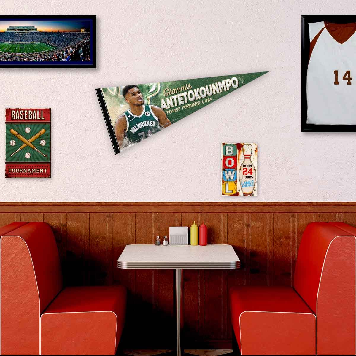 WinCraft Milwaukee Bucks Giannis Pennant Flag - Sports Collectibles, Sports Memorabilia, Sports Fan Shop, Sports Gifts