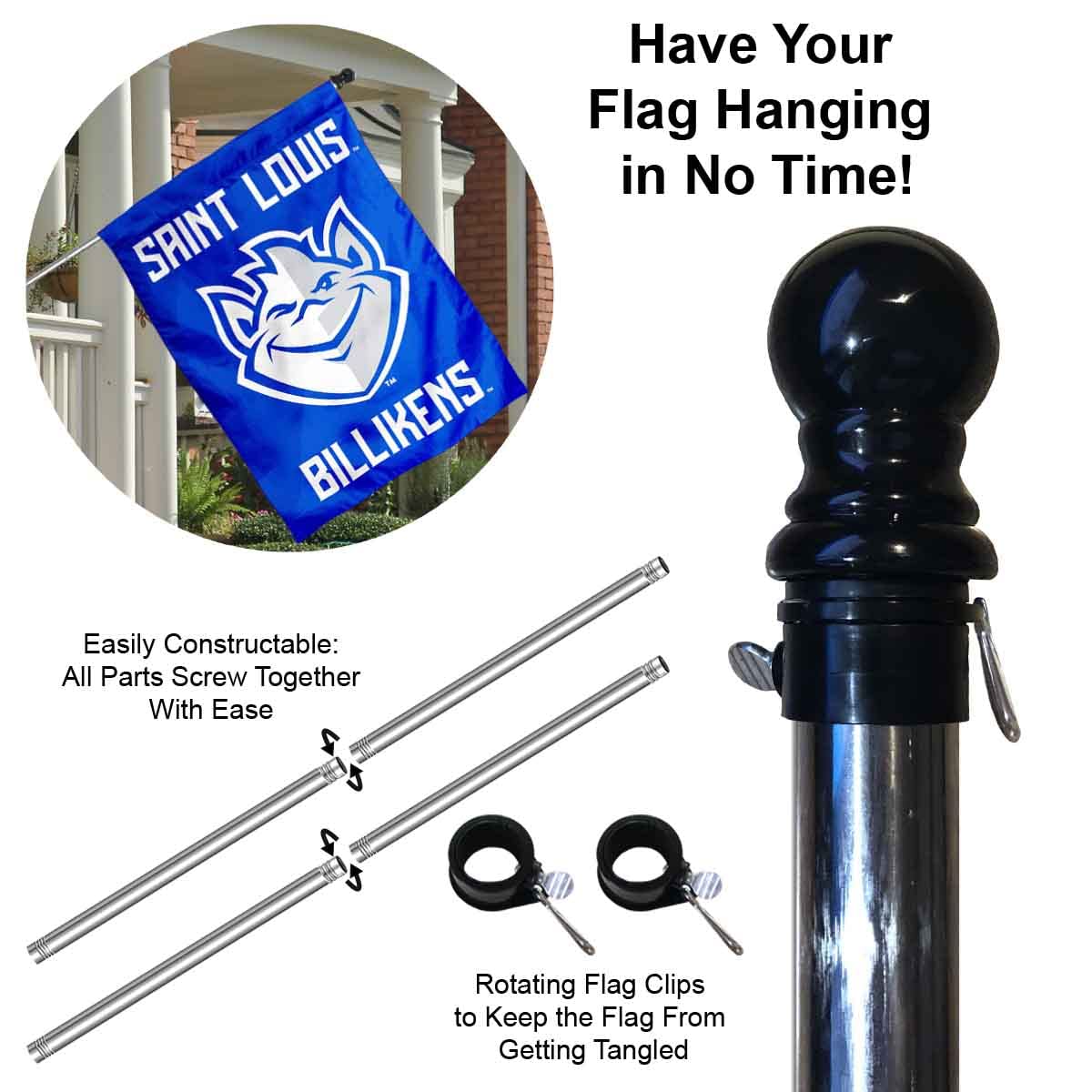SLU Billikens New Logo House Flag with Flag Pole Set - Sports Collectibles, Sports Memorabilia, Sports Fan Shop, Sports Gifts