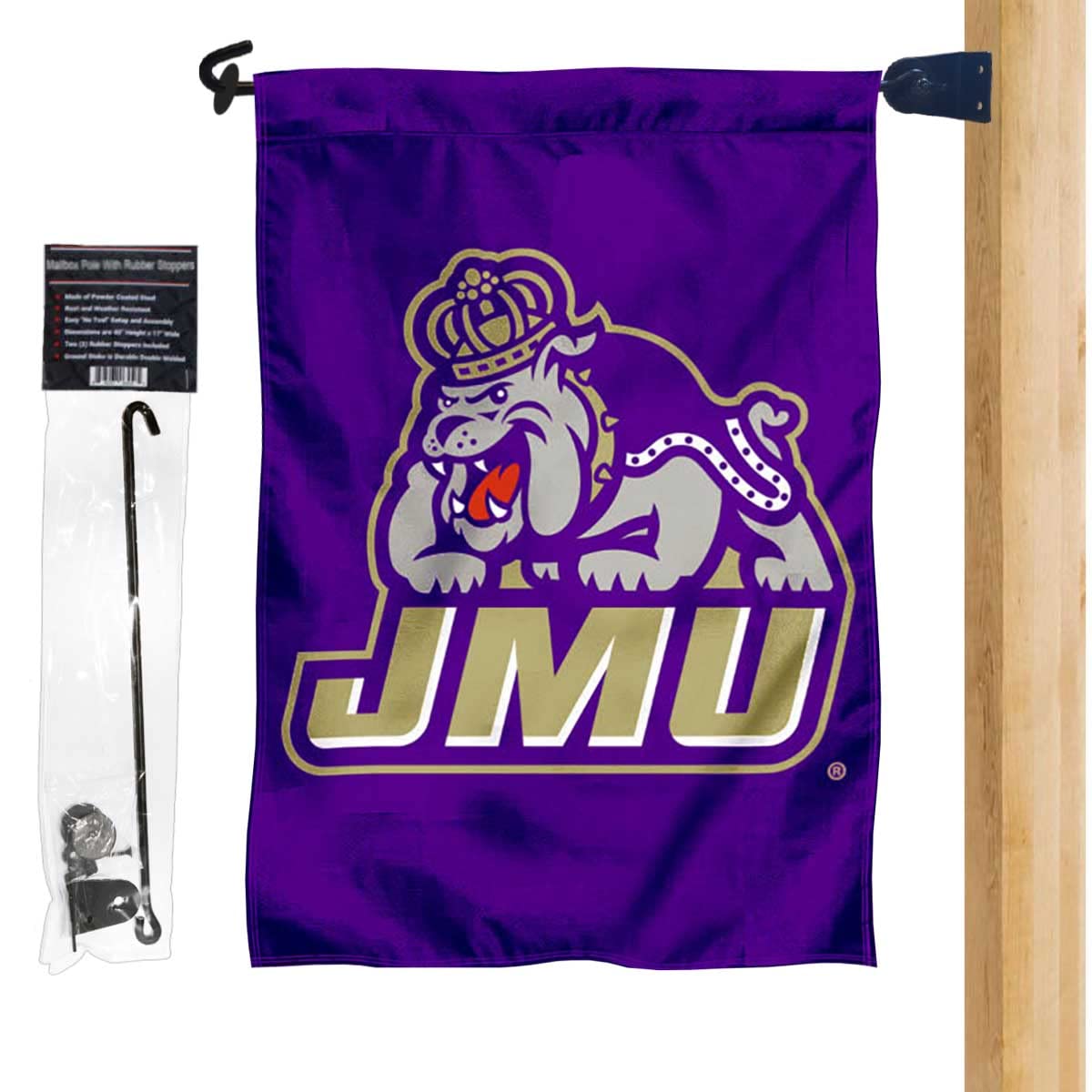 College Flags & Banners Co. James Madison Dukes Garden Flag and Mailbox Post Pole Mount Holder Set - Sports Collectibles, Sports Memorabilia, Sports Fan Shop, Sports Gifts