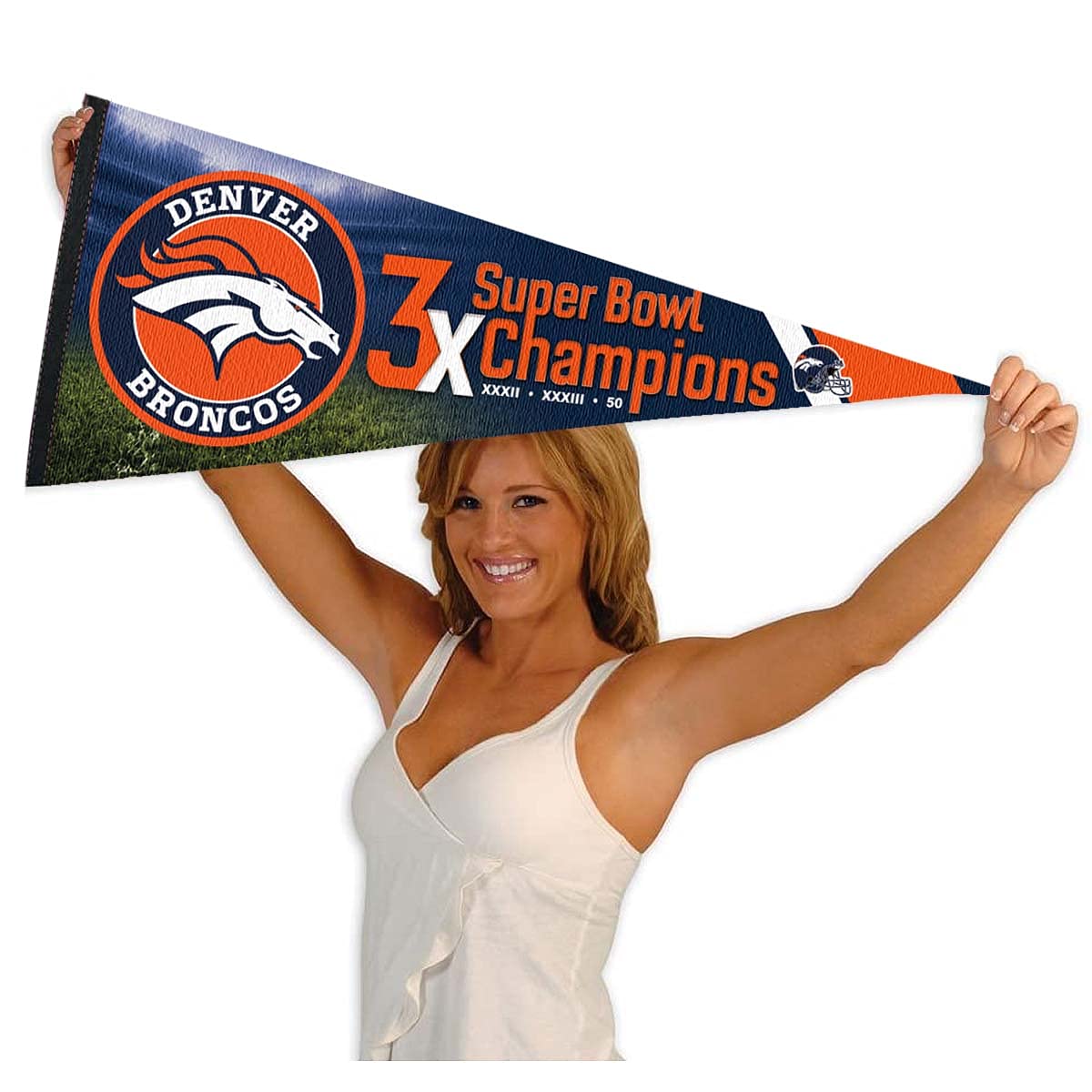 WinCraft Denver Broncos 3 Time Bowl Champions Pennant Banner Flag - Sports Collectibles, Sports Memorabilia, Sports Fan Shop, Sports Gifts