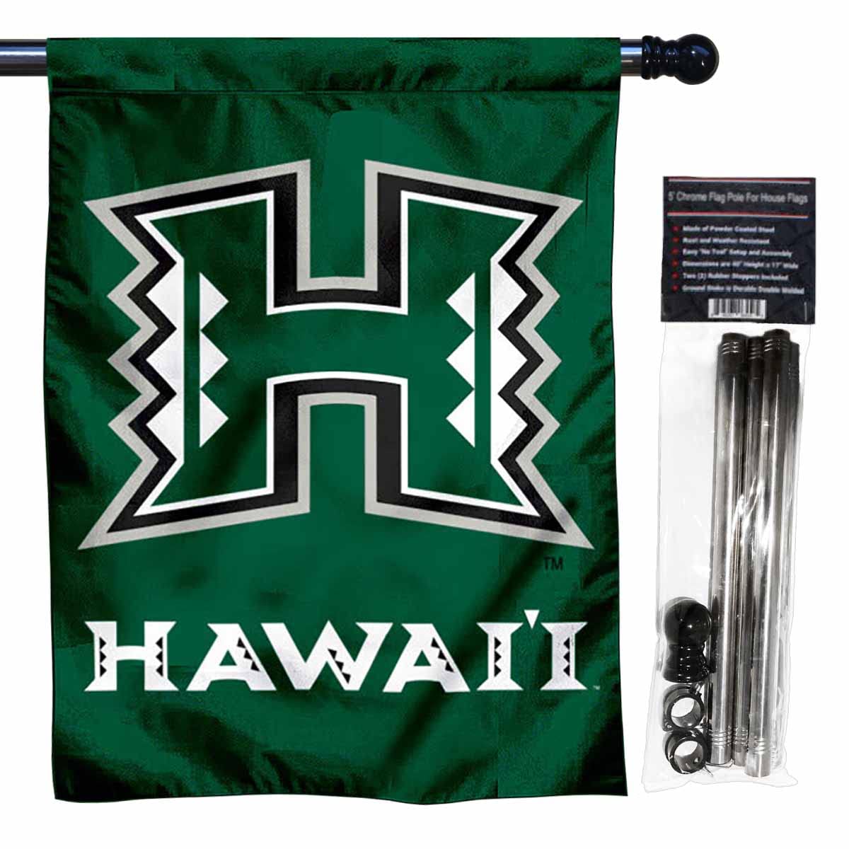 College Flags & Banners Co. Hawaii Warriors Double Sided House Flag with Pole Set - Sports Collectibles, Sports Memorabilia, Sports Fan Shop, Sports Gifts