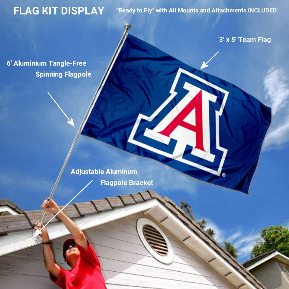College Flags & Banners Co. Arizona Wildcats Blue Flag with Pole and Bracket Kit - Sports Collectibles, Sports Memorabilia, Sports Fan Shop, Sports Gifts