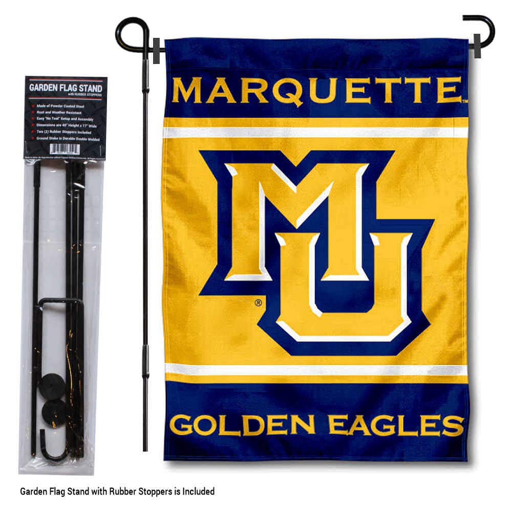 College Flags & Banners Co. Marquette Golden Eagles Garden Flag with Stand Holder - Sports Collectibles, Sports Memorabilia, Sports Fan Shop, Sports Gifts