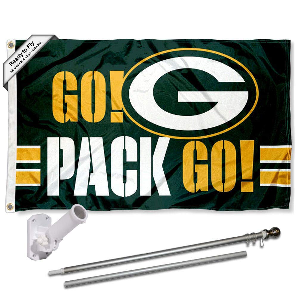 WinCraft Green Bay Packers Go Pack Go Flag Pole and Bracket Mount Kit - Sports Collectibles, Sports Memorabilia, Sports Fan Shop, Sports Gifts