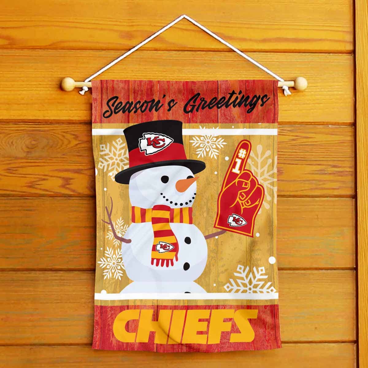 Kansas City Chiefs Holiday Winter Snow Garden Flag Double Sided Banner - Sports Collectibles, Sports Memorabilia, Sports Fan Shop, Sports Gifts