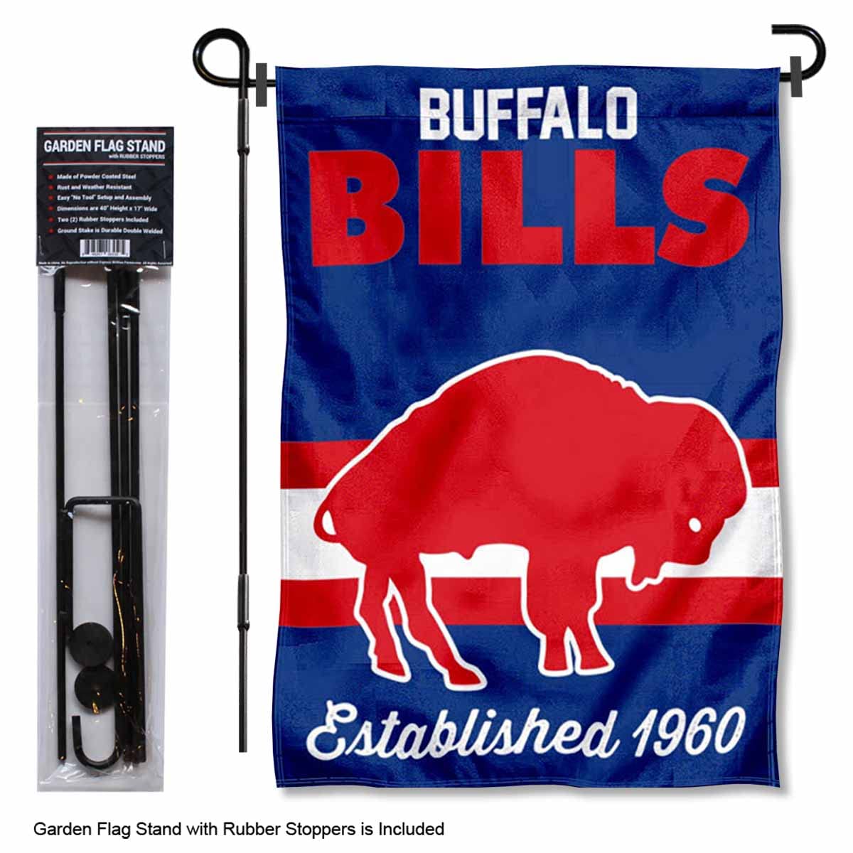 WinCraft Buffalo Bills Throwback Retro Vintage Garden Flag and Flagpole Mount - Sports Collectibles, Sports Memorabilia, Sports Fan Shop, Sports Gifts