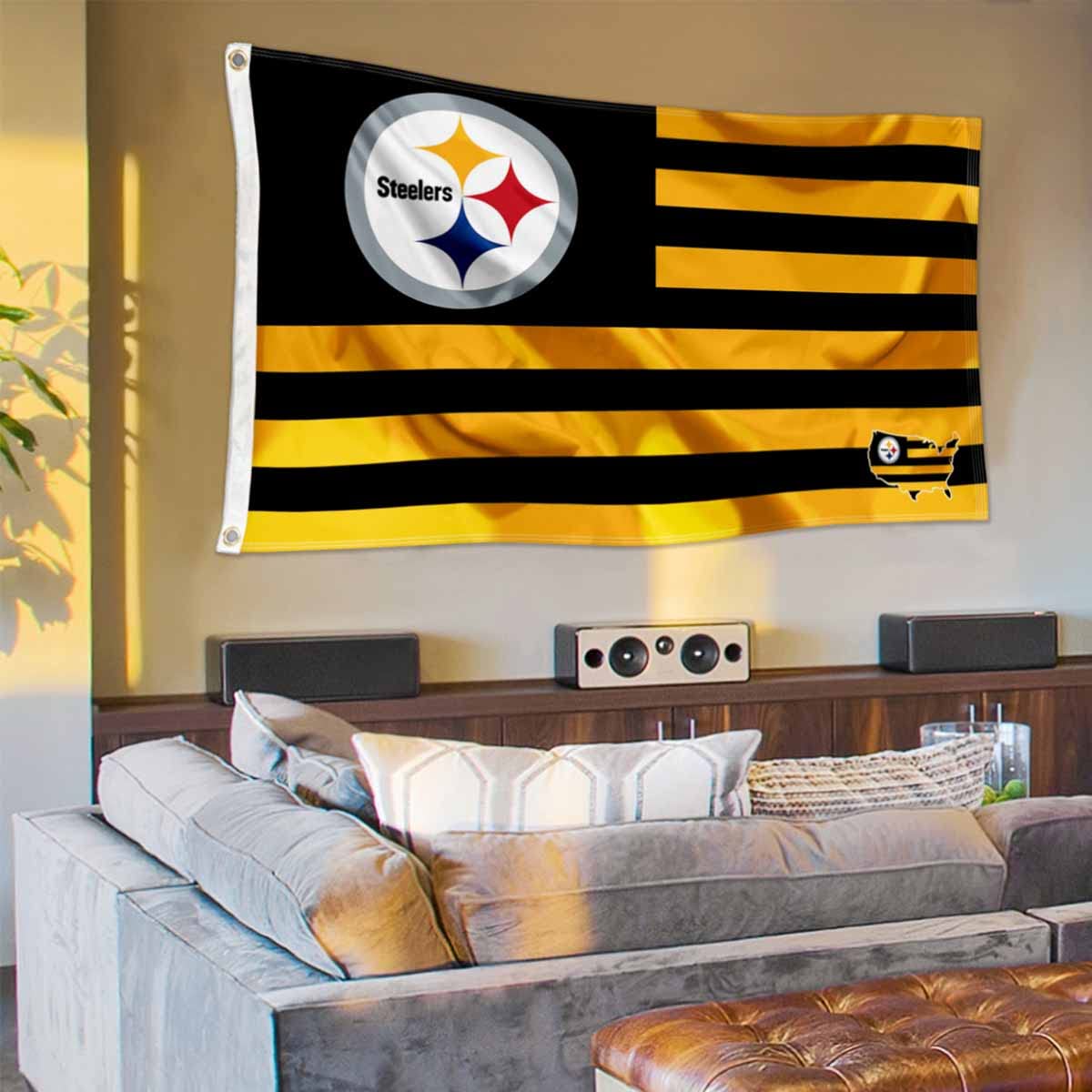 WinCraft Pittsburgh Steelers USA American Nation Stripes 3x5 Grommet Flag - Sports Collectibles, Sports Memorabilia, Sports Fan Shop, Sports Gifts