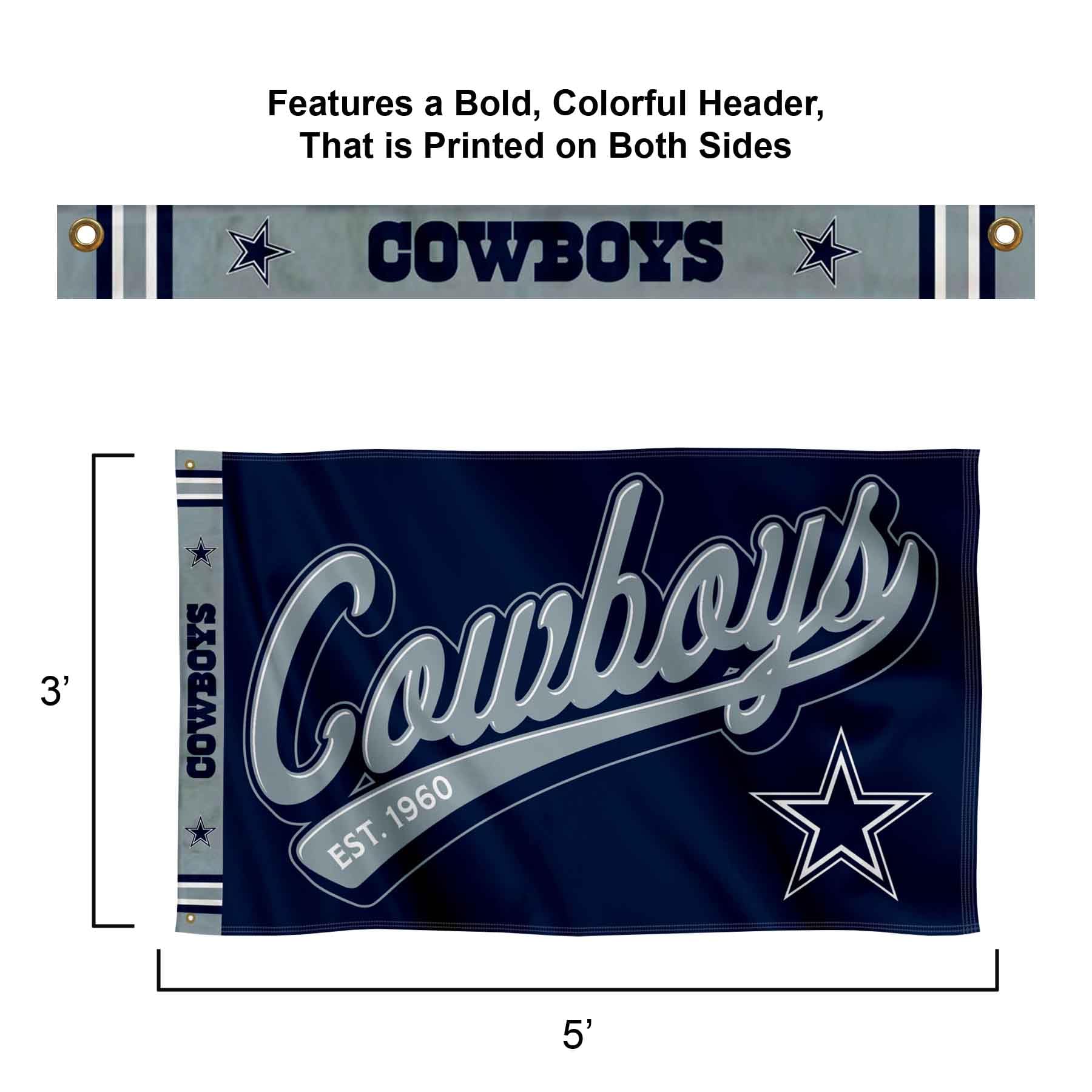 WinCraft Dallas Cowboys Script Logo Premium Flag - Sports Collectibles, Sports Memorabilia, Sports Fan Shop, Sports Gifts