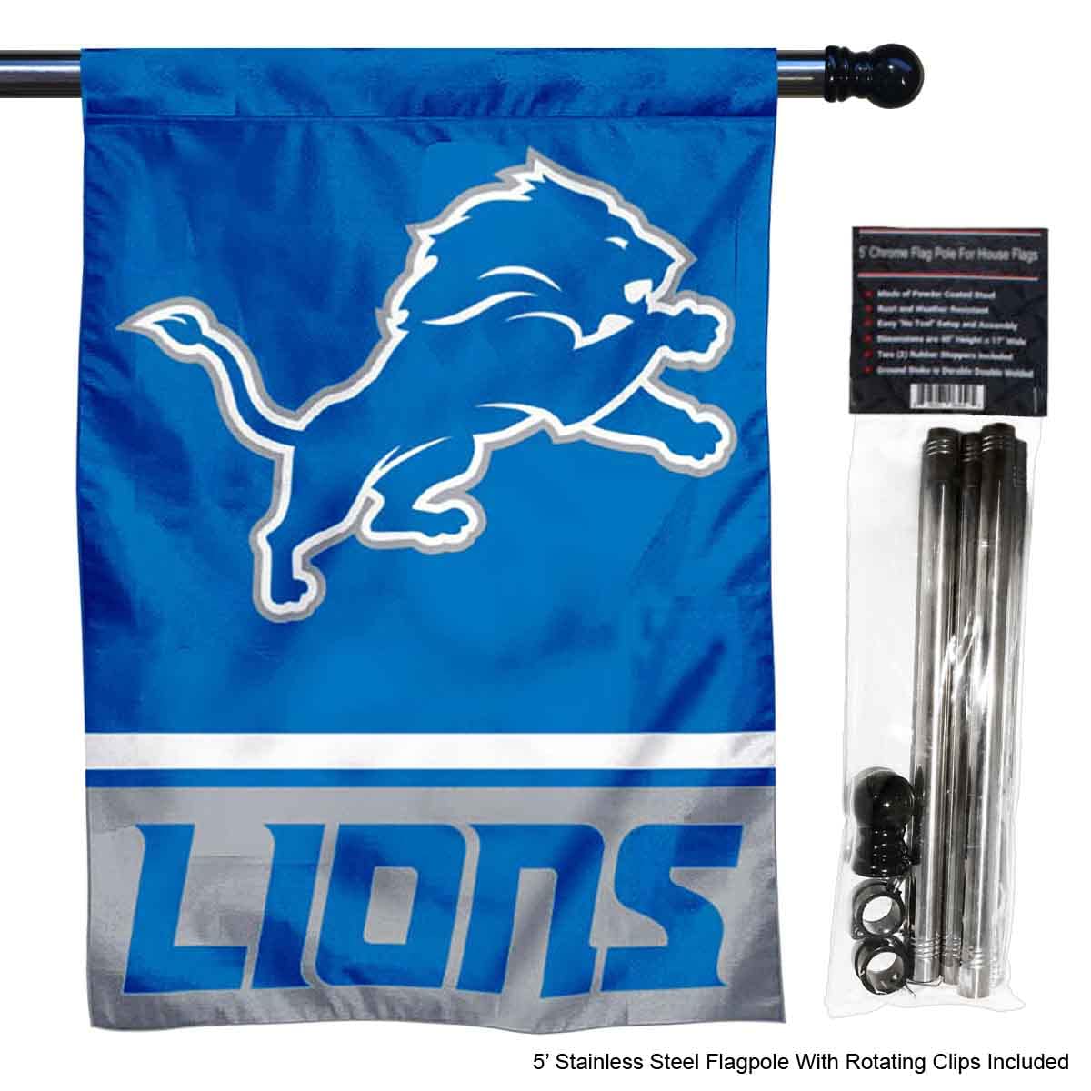 WinCraft Lions Banner House Flag and 5 Foot Flagpole Set - Sports Collectibles, Sports Memorabilia, Sports Fan Shop, Sports Gifts