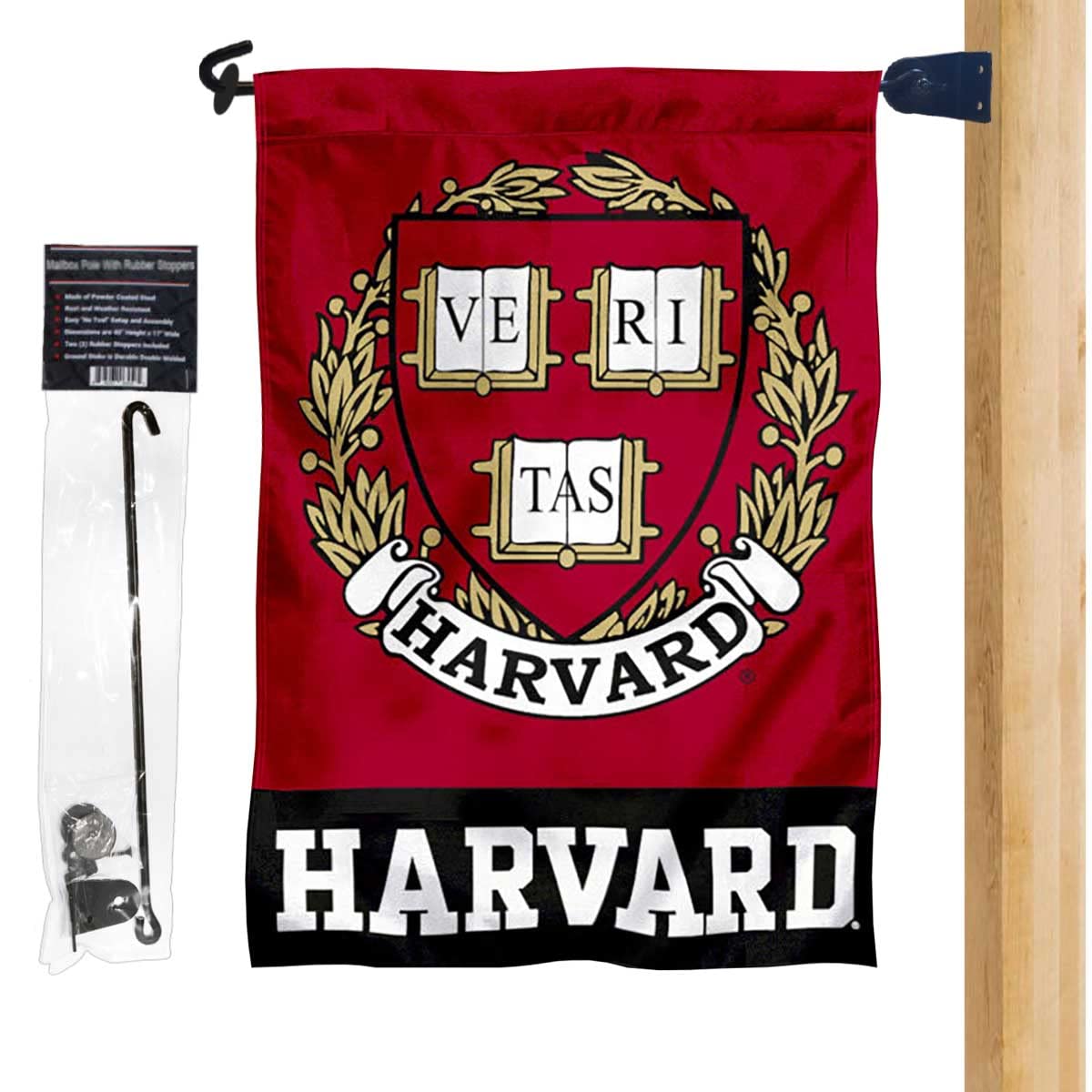 Harvard Crimson Coat of Arms Garden Flag and Mailbox Post Pole Mount Holder Set - Sports Collectibles, Sports Memorabilia, Sports Fan Shop, Sports Gifts
