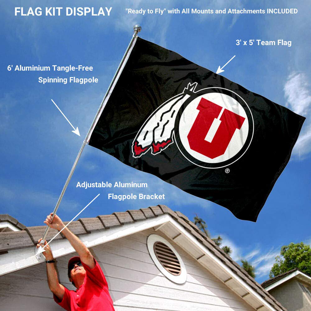 College Flags & Banners Co. Utah Black Flag with Pole and Bracket Complete Set - Sports Collectibles, Sports Memorabilia, Sports Fan Shop, Sports Gifts