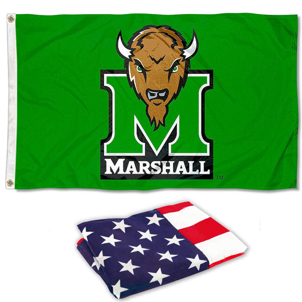 College Flags & Banners Co. Marshall University Green 3x5 Flag and USA 3x5 Flag Set - Sports Collectibles, Sports Memorabilia, Sports Fan Shop, Sports Gifts