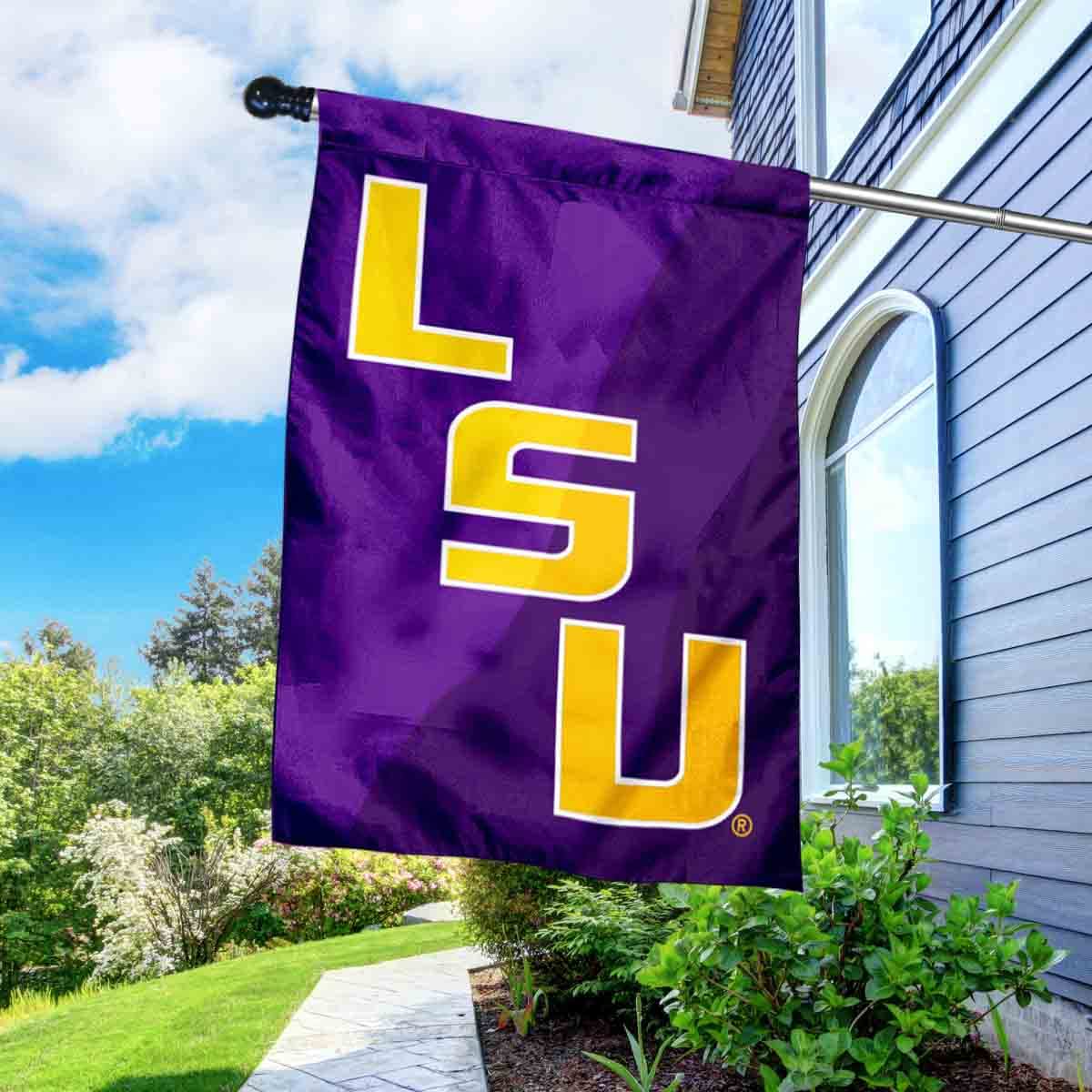 College Flags & Banners Co. Louisiana State University House Flag with Flag Pole Set - Sports Collectibles, Sports Memorabilia, Sports Fan Shop, Sports Gifts