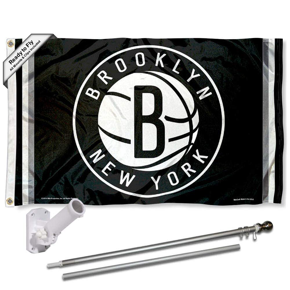 WinCraft Brooklyn Nets Flag Pole and Bracket Set - Sports Collectibles, Sports Memorabilia, Sports Fan Shop, Sports Gifts