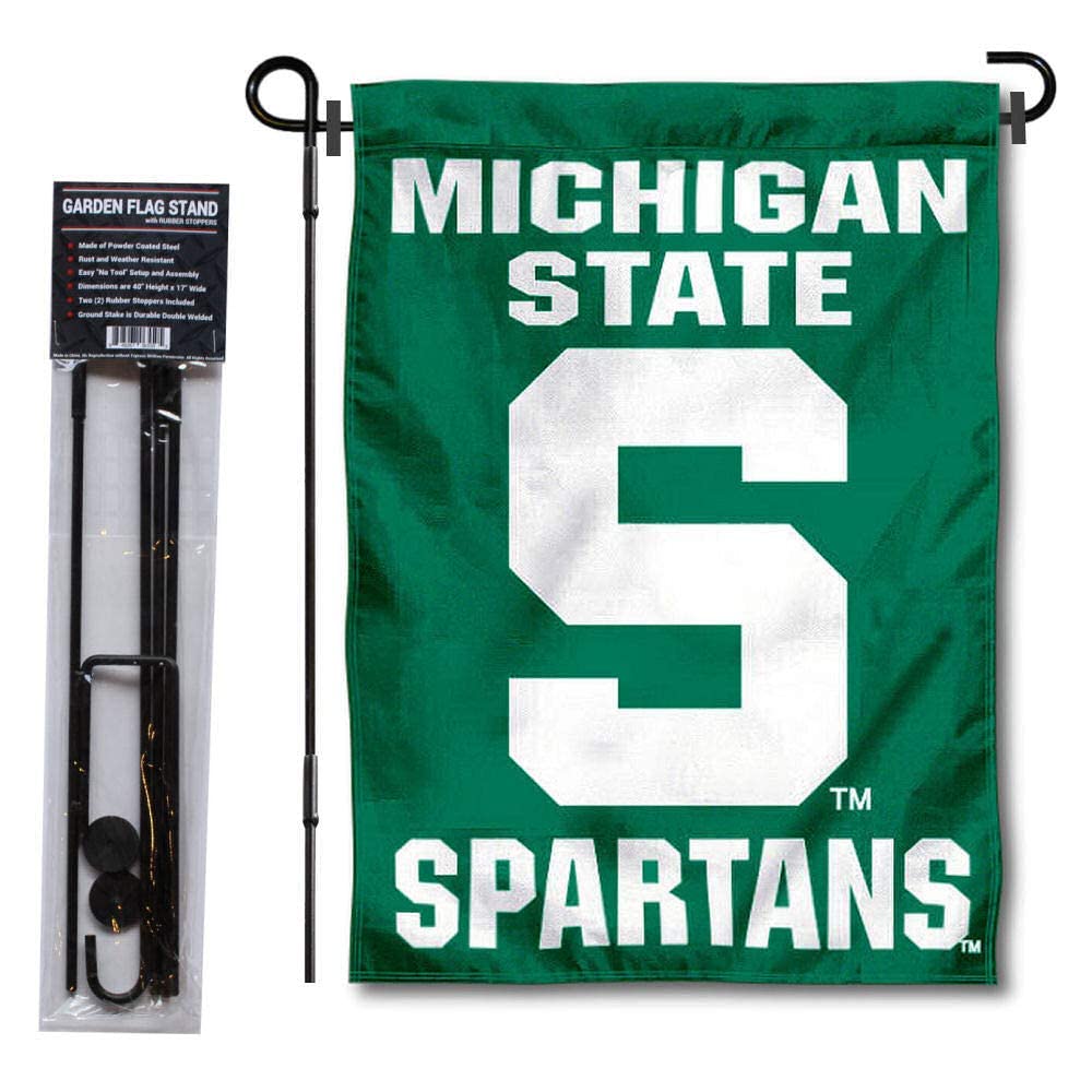 Michigan State University Garden Flag and USA Flag Stand Pole Holder Set - Sports Collectibles, Sports Memorabilia, Sports Fan Shop, Sports Gifts