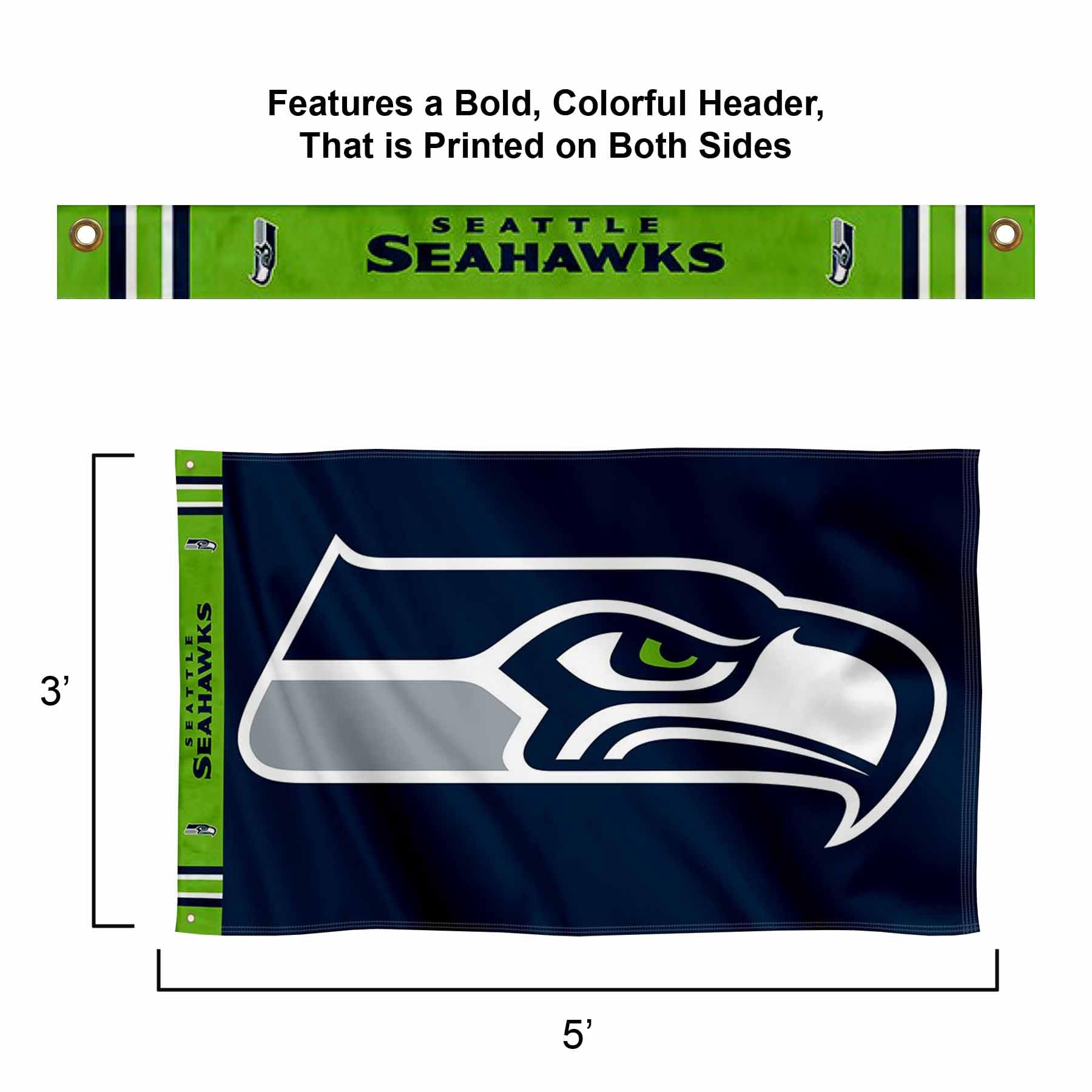 WinCraft Seattle Seahawks Printed Header 3x5 Foot Banner Flag - Sports Collectibles, Sports Memorabilia, Sports Fan Shop, Sports Gifts