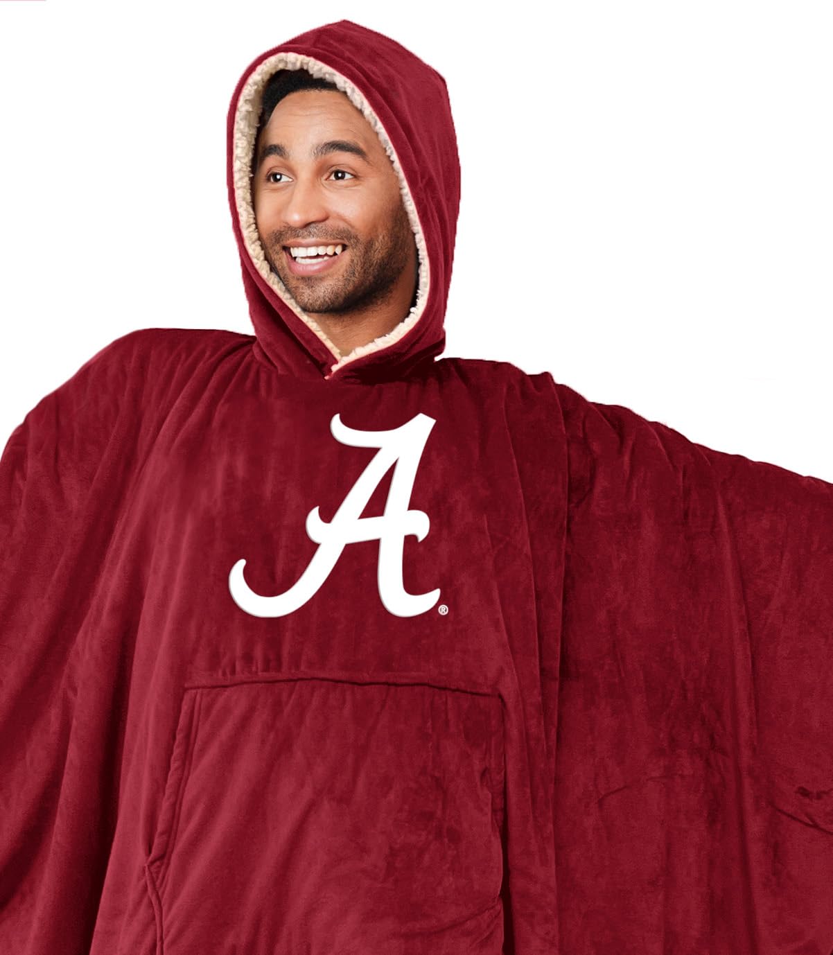 Pegasus Sports NCAA Alabama Crimson Tide Team Color Bloncho w/Logo Patch & Sherpa - Sports Gifts, Sports Memorabilia, Sports Collectibles, Fan Shop