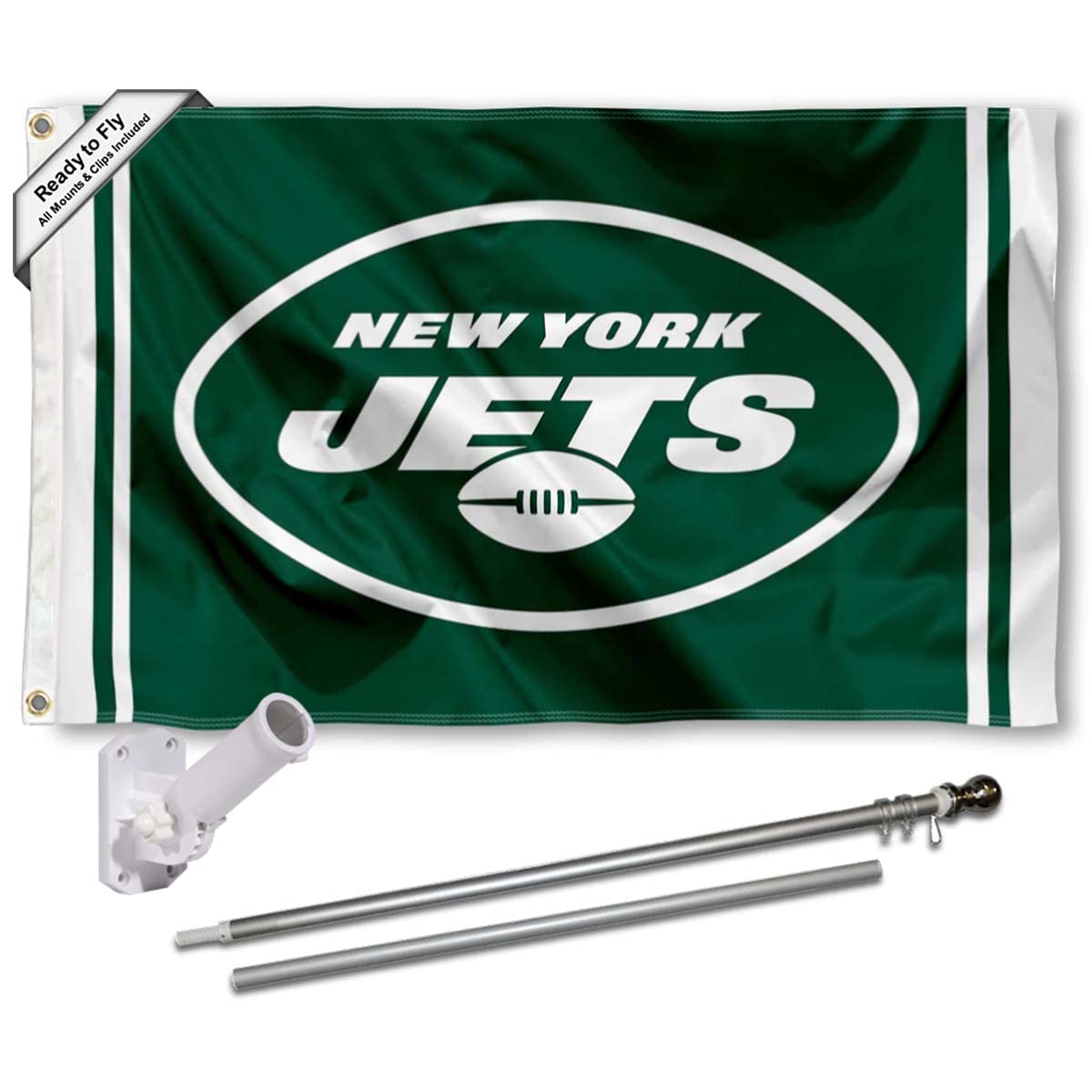 WinCraft New York Jets Flag Pole and Bracket Mount Kit - Sports Collectibles, Sports Memorabilia, Sports Fan Shop, Sports Gifts